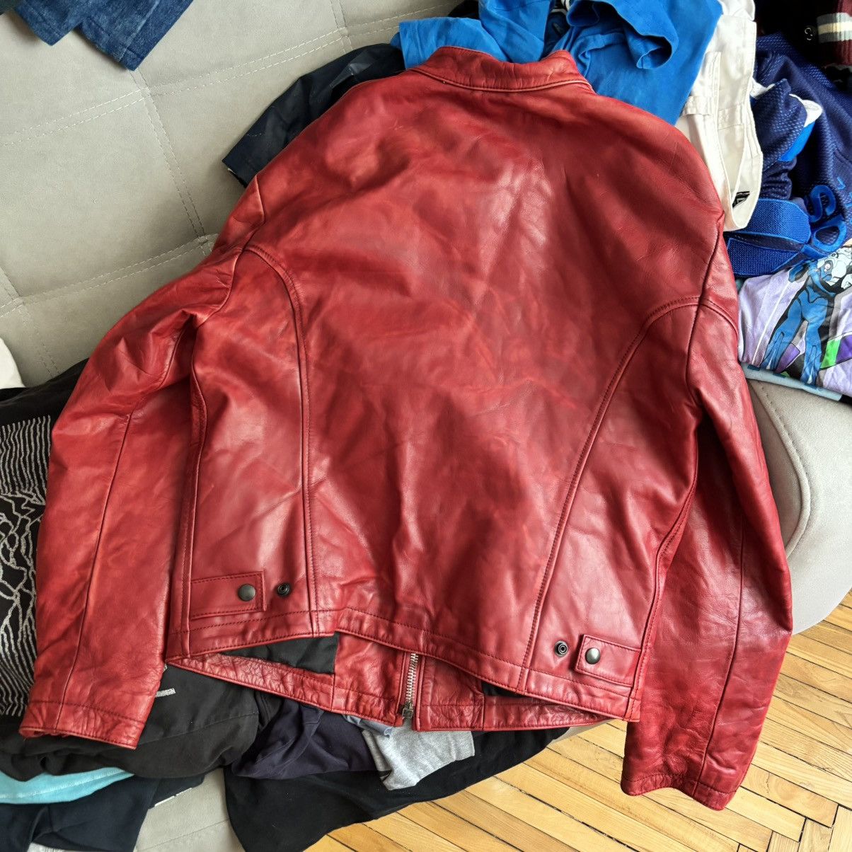 Vintage Vintage 1973 Italy Moto Real Red Leather Jacket Lampo Zip Size US M / EU 48-50 / 2 - 2 Thumbnail