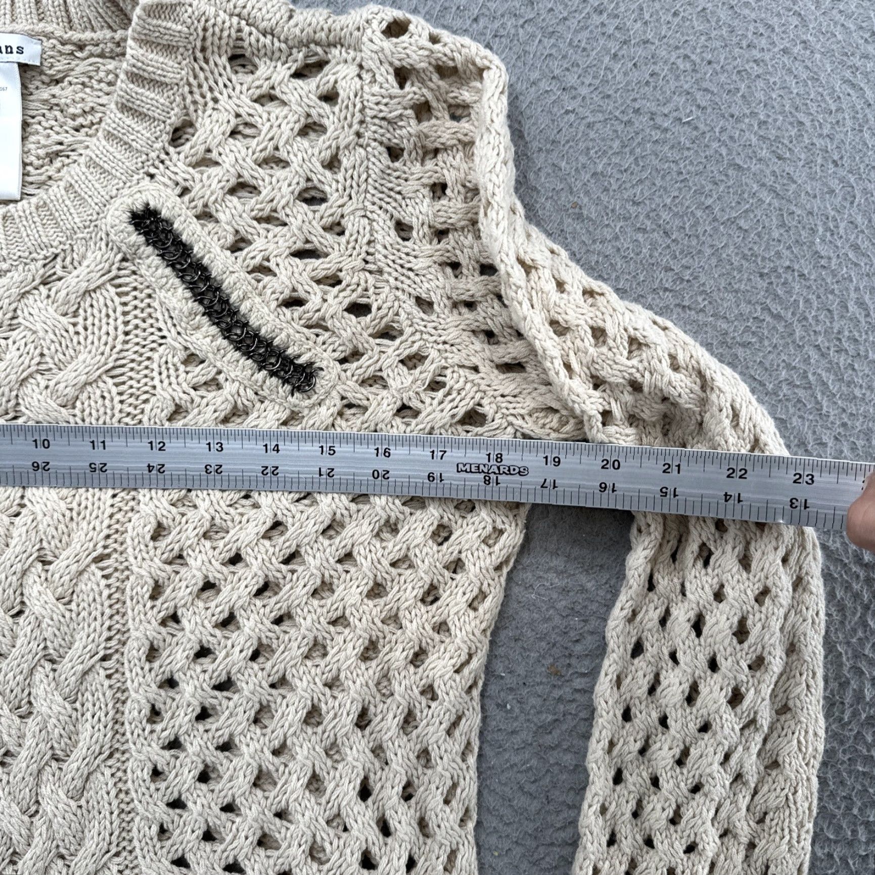 Vintage Tribal Jeans Womens Beige Open-Knit Embellished Long Sleeve Pullover Sweater Size L Size L / US 10 / IT 46 - 4 Thumbnail