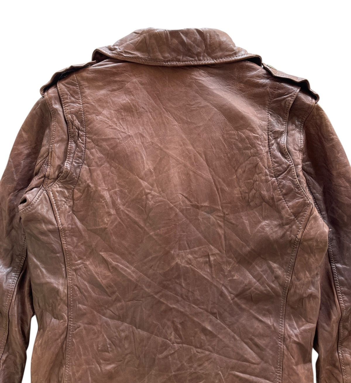 Japanese Brand NINE Sheepskin Wrinkle Rider Leather Jacket Size XS / US 0-2 / IT 36-38 - 12 Thumbnail