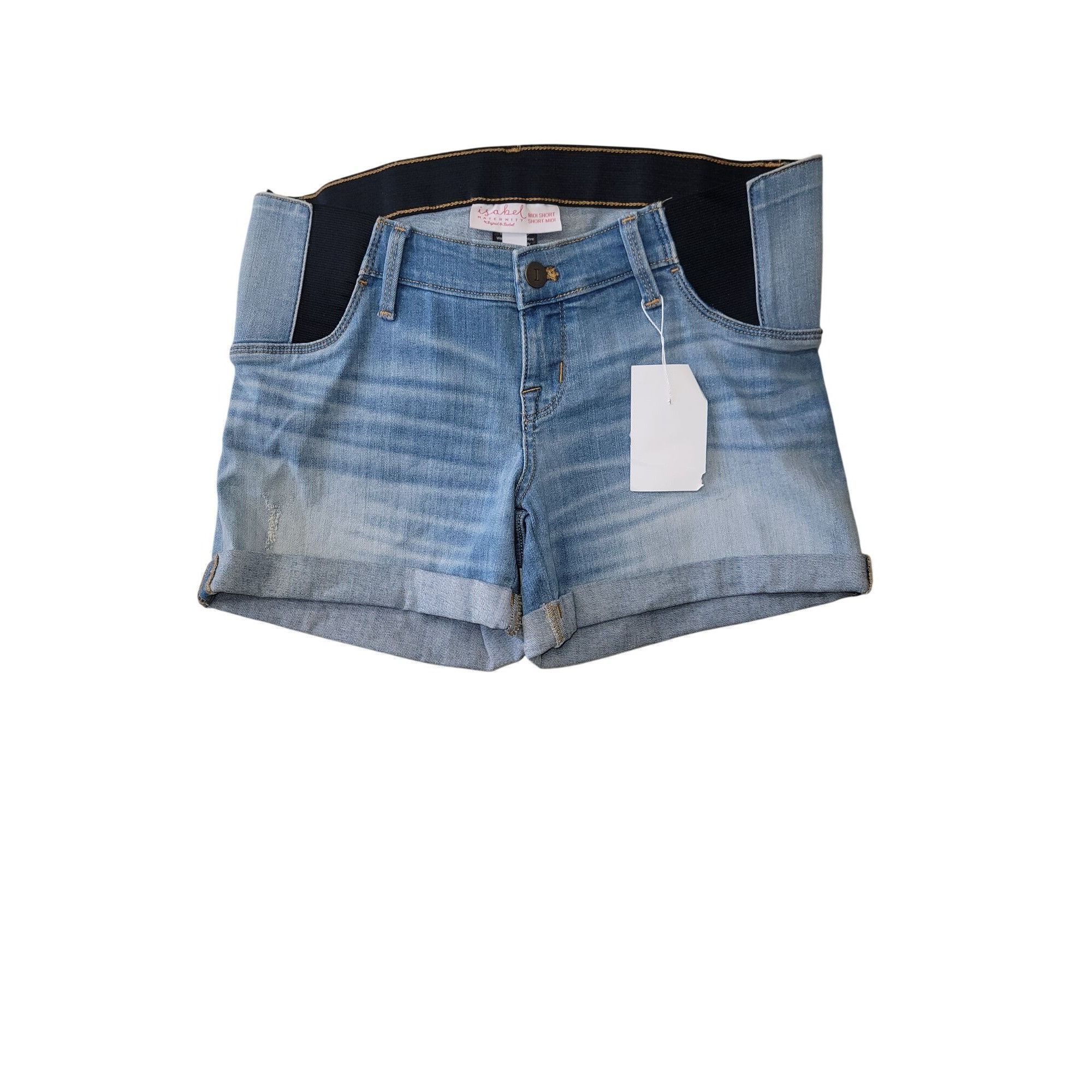 Other Isabel Maternity Denim Midi Shorts Size 4 With Stretch Panel Size 27" / US 4 / IT 40 - 2 Thumbnail