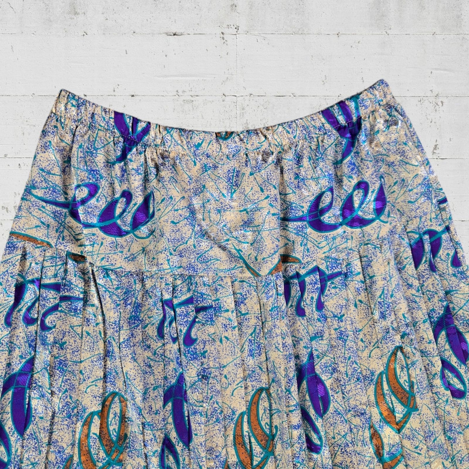 Vintage 70s Cream Blue Metallic USA Made Skirt Set Size 14 Size 36" / US 14 / IT 50 - 11 Thumbnail