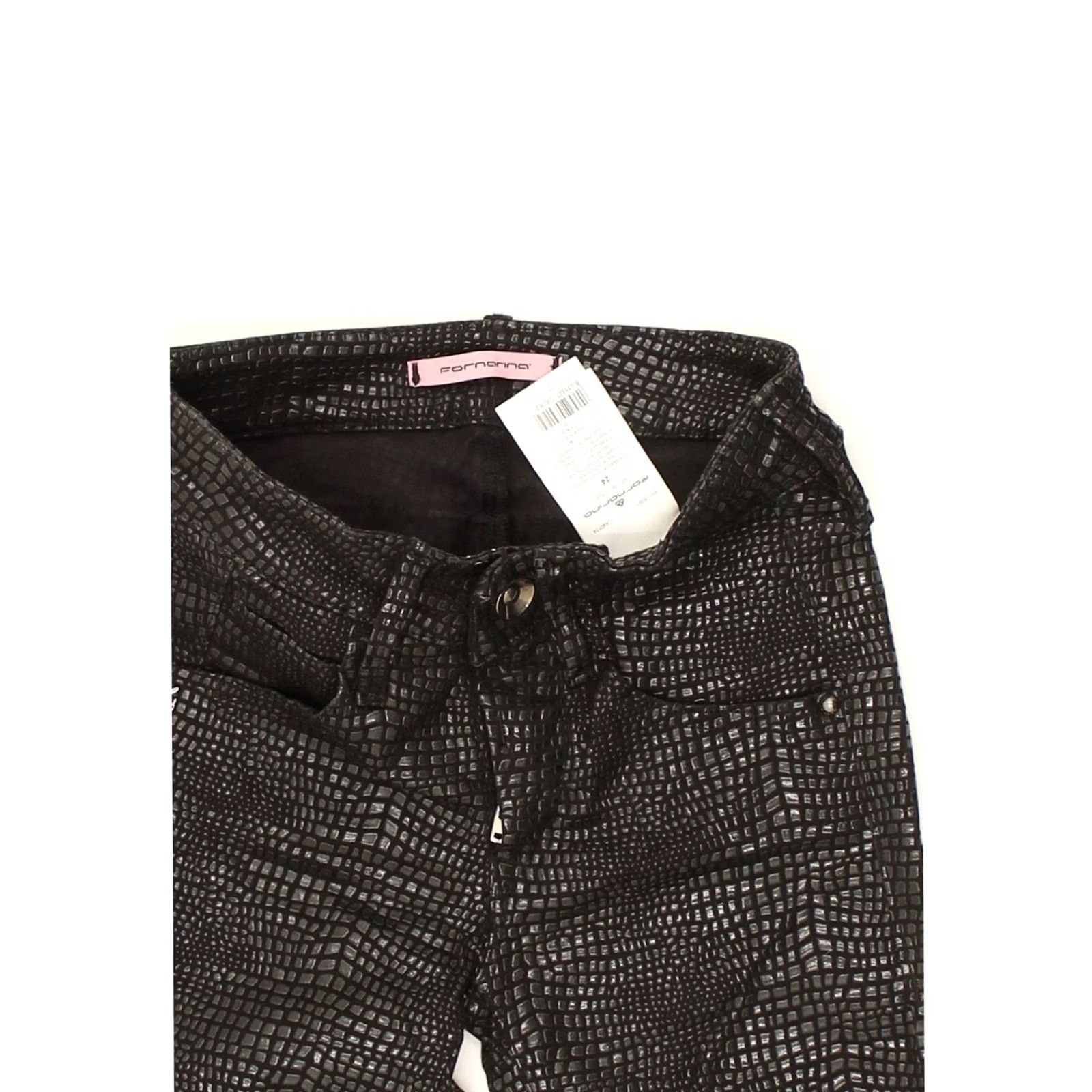 Vintage FORNARINA Womens Skinny Casual Trousers Black Animal Print Cotton W24 L32 Size 42" / US 20 - 3 Thumbnail