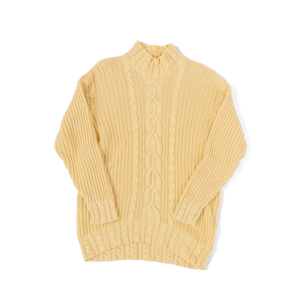 Vintage Vintage Wmns Yellow Cable Knit Sweater High Neck Ribbed Knit Size M / US 6-8 / IT 42-44 - 3 Thumbnail