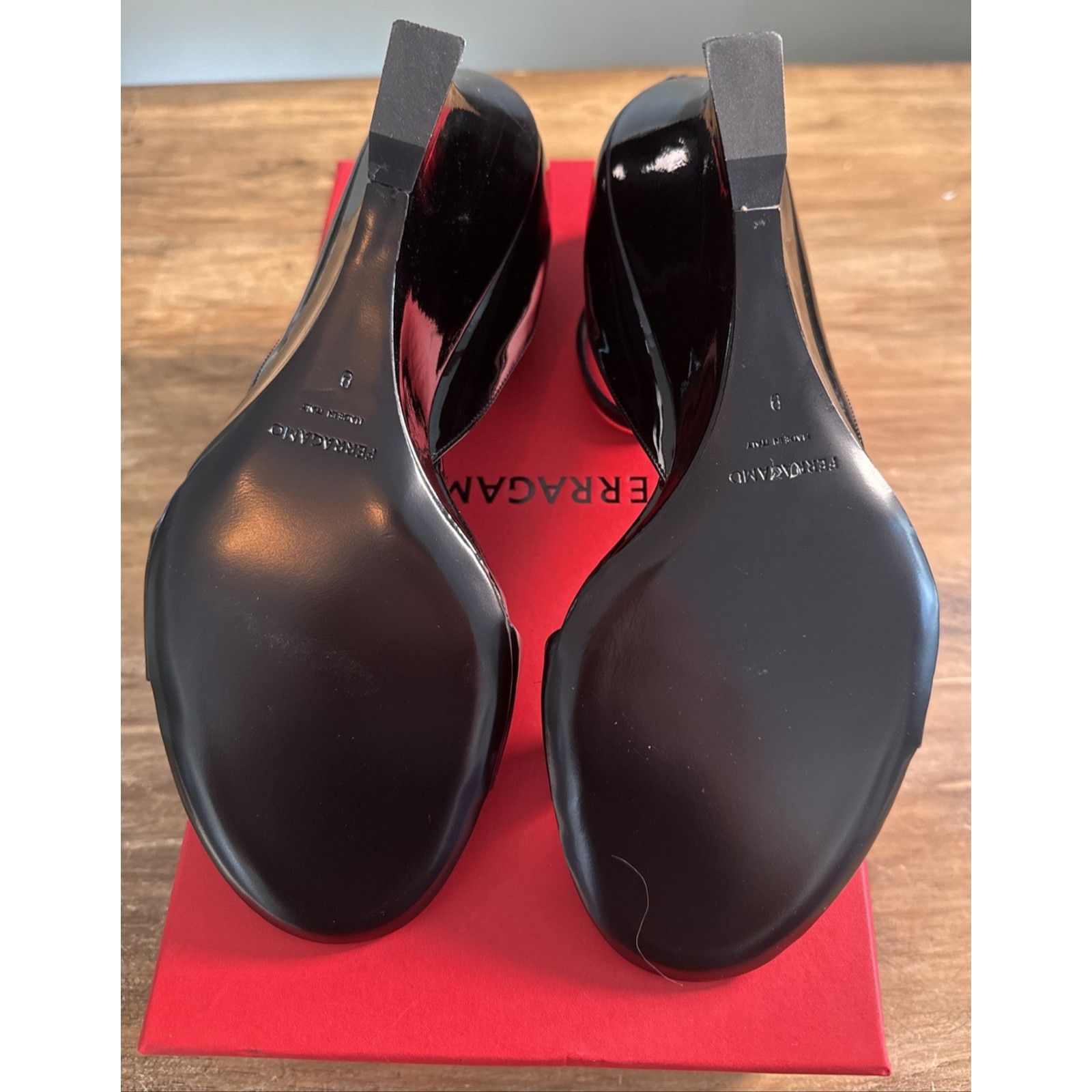 Salvatore Ferragamo Ferragamo Vidette Black Patent Leather Wedge Sandal Women 9C Size US 9 / IT 39 - 6 Thumbnail