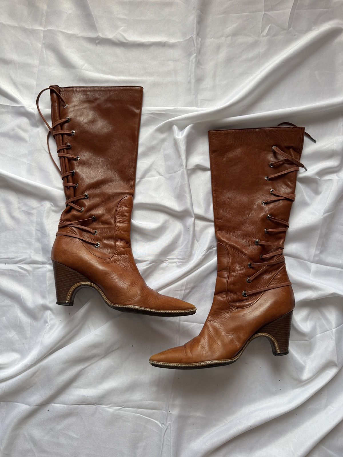 Dries Van Noten Dries Van Noten Vintage Lace Up Knee High Leather Boots Size US 7 / IT 37 - 1 Thumbnail