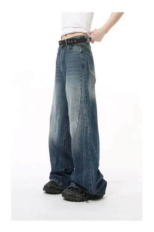 Anime × Japanese Brand × Jean Washed lightning pattern retro straight wide-leg jeans y2k Size US 34 / EU 50 - 3 Thumbnail