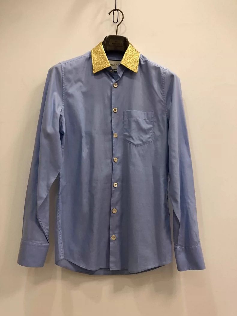 Gucci Gucci Men's Casual Long Sleeve Shirt with Gold Collar - dmc Size US M / EU 48-50 / 2 - 1 Thumbnail