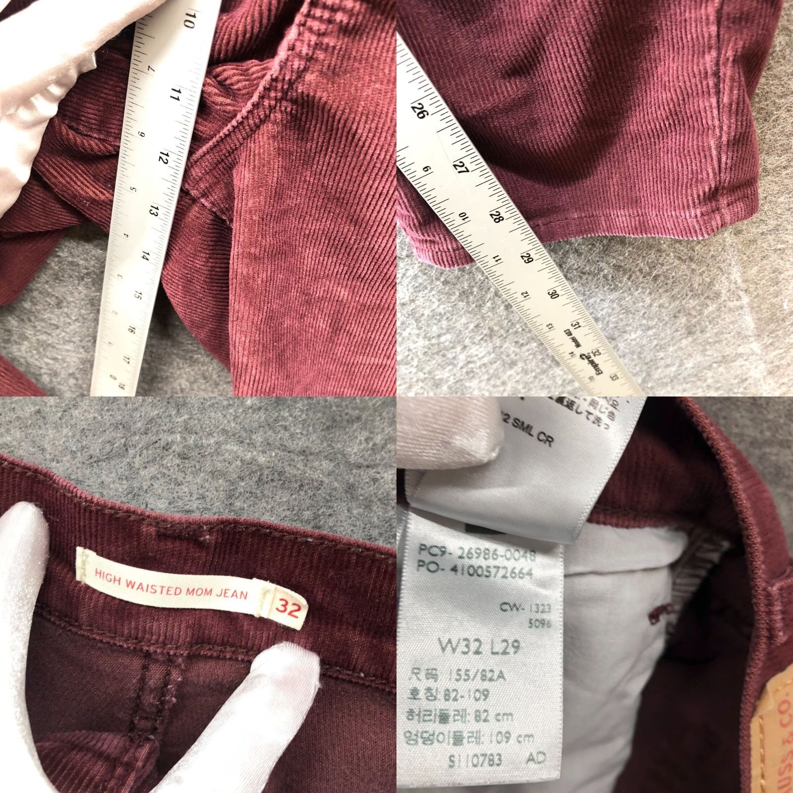 Levi's Levi's High Waisted Mom Jean Womens 32x29 Corduroy Burgundy Stretch Jeans Pants 5-Pocket Regular Size 24" / US 00 / IT 34 - 8 Thumbnail