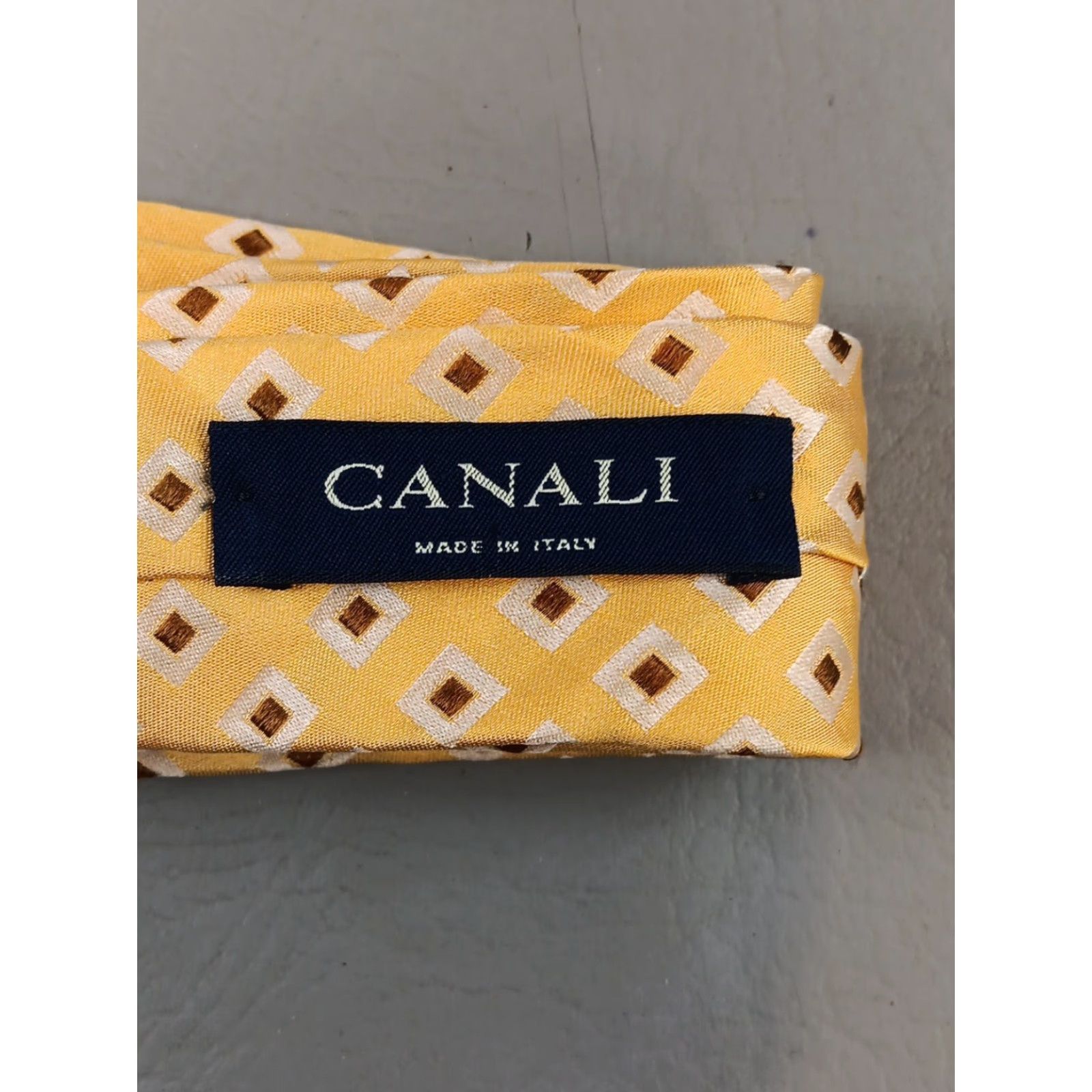 Canali Canali Necktie 100% Silk Geometric Diamond Pattern Yellow-Gold Men Tie 60.5in 3 1/8in Made in Italy Size ONE SIZE - 5 Thumbnail
