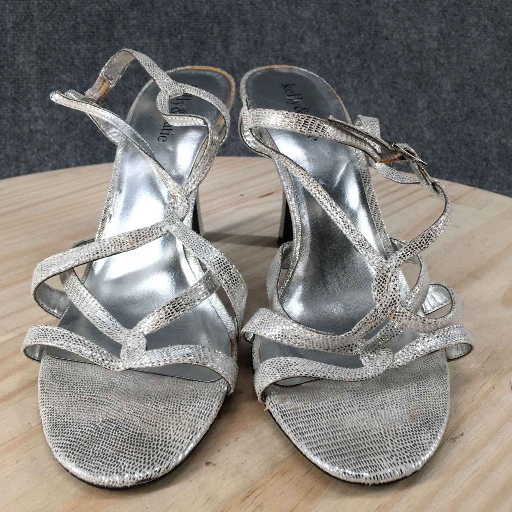 Vintage Kelly & Katie High Heels Womens 10 Strappy Stiletto Slingback Silver Fabric Heel Size US 10 / IT 40 - 6 Thumbnail