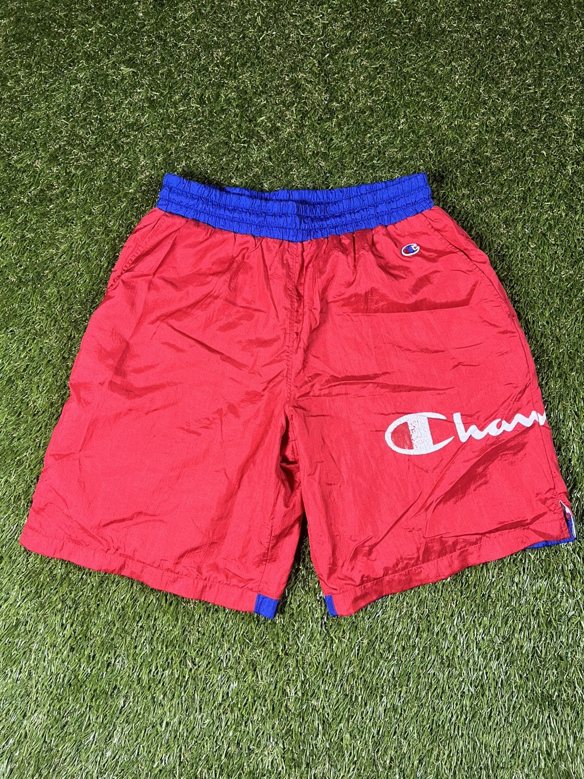 Champion Vintage Y2k Champion Red Blue Throwback Spell out Shorts Size US 30 / EU 46 - 1 Thumbnail