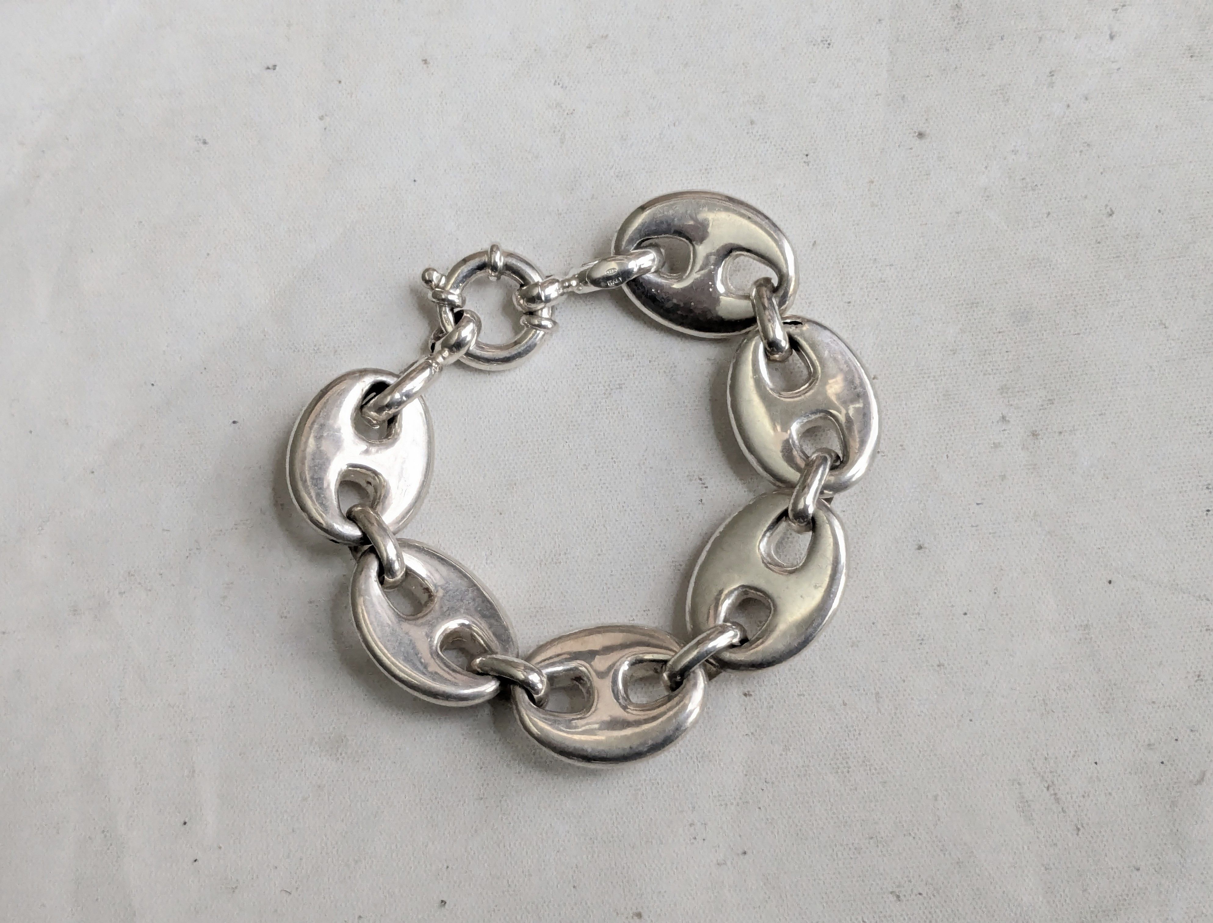 Jewelry Vintage Sterling Silver Bracelet Mariner Anchor Puffy Hollow Size 26 - 3 Thumbnail