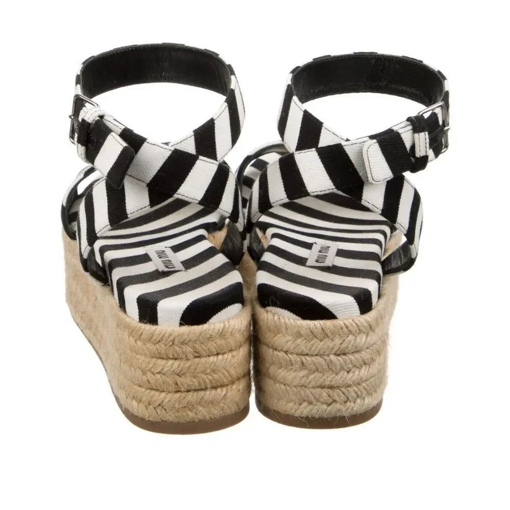 Miu Miu MIU MIU Canvas Black & White Striped Cloth Espadrilles. Buc Size US 7.5 / IT 37.5 - 4 Thumbnail