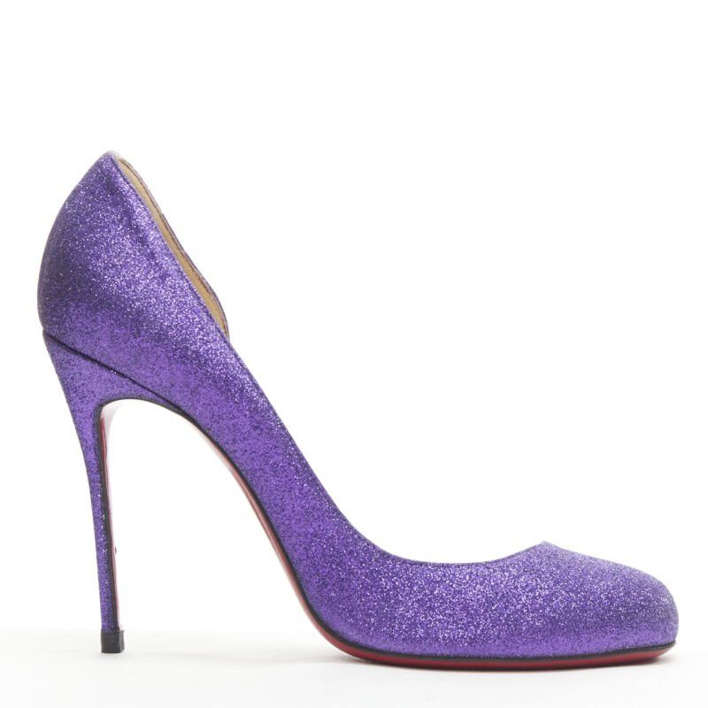 Christian Louboutin CHRISTIAN LOUBOUTIN Helmour purple glitter round toe half dorsay pump EU37.5 Size US 7.5 / IT 37.5 - 1 Thumbnail