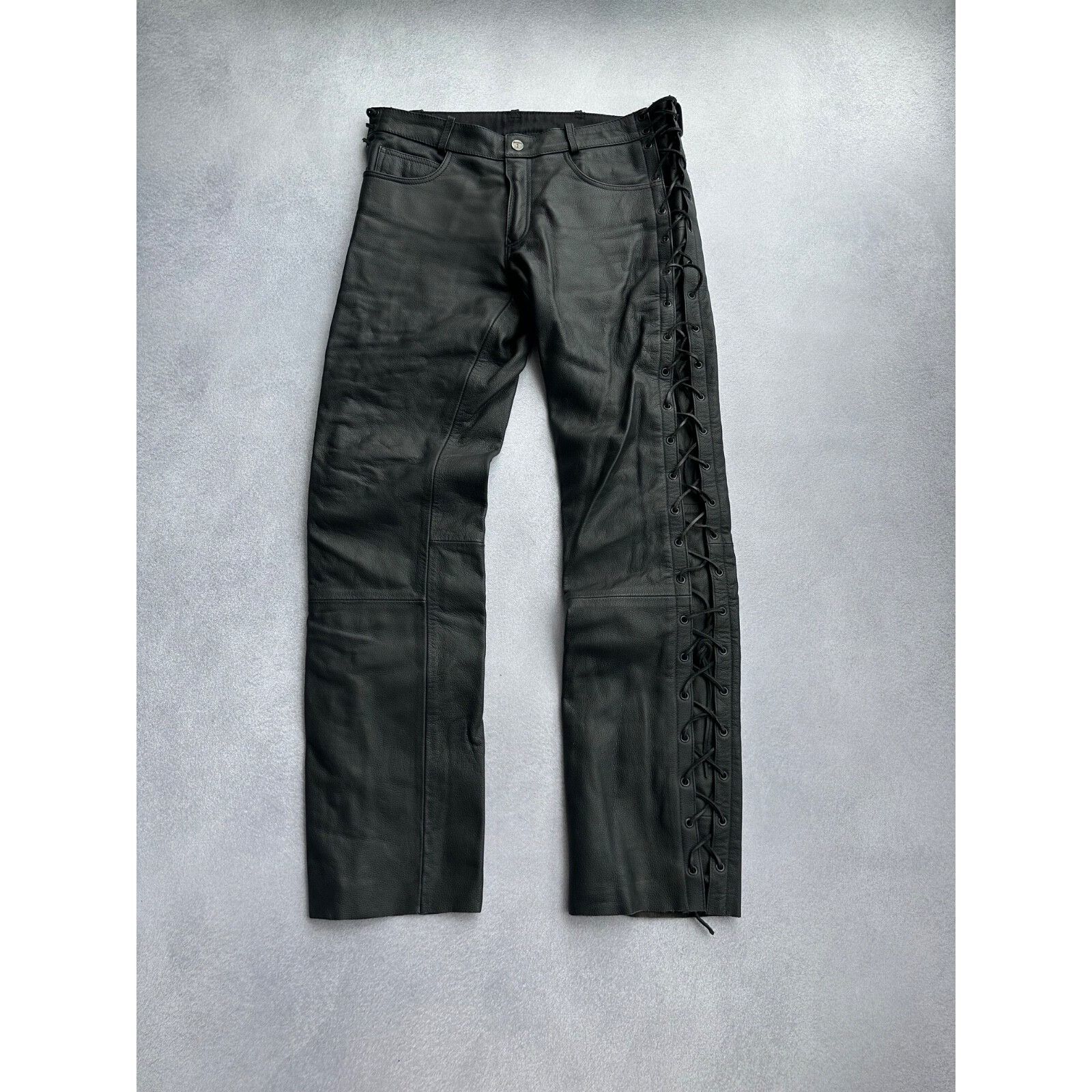 Vintage VTG HighWay 1 Black Leather Lace-Up Moto Genuine Leather Size US 30 / EU 46 - 1 Thumbnail