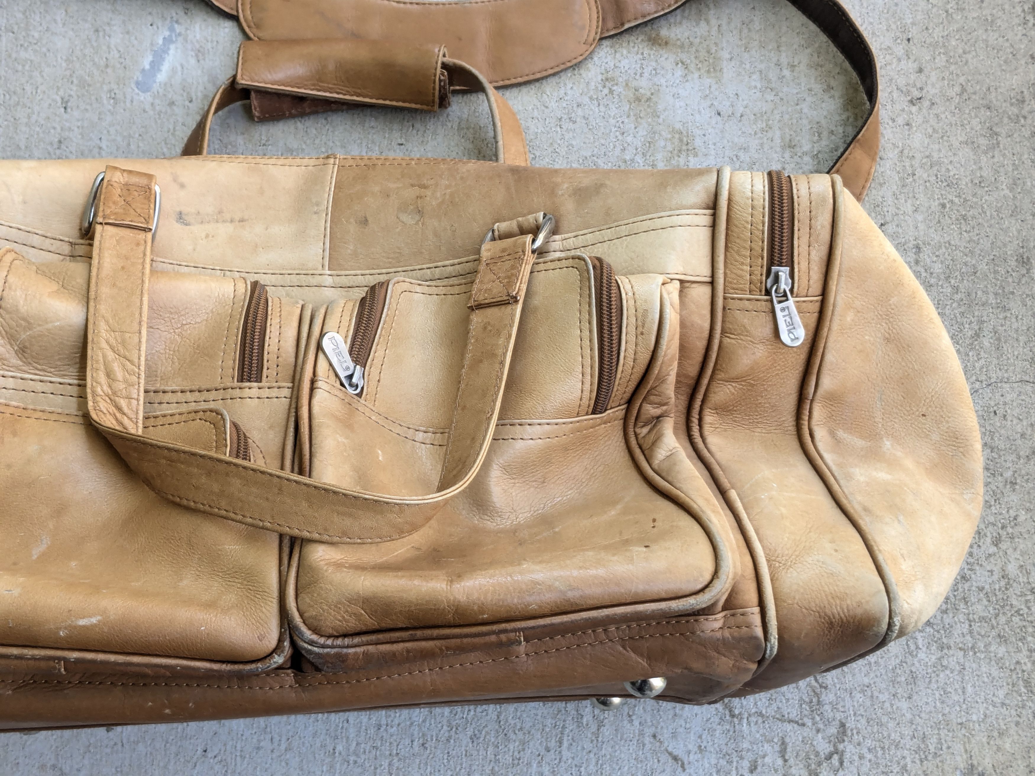 Genuine Leather Vintage Leather Duffle Bag Tan Brown Satchel Zip Travel Size ONE SIZE - 5 Thumbnail