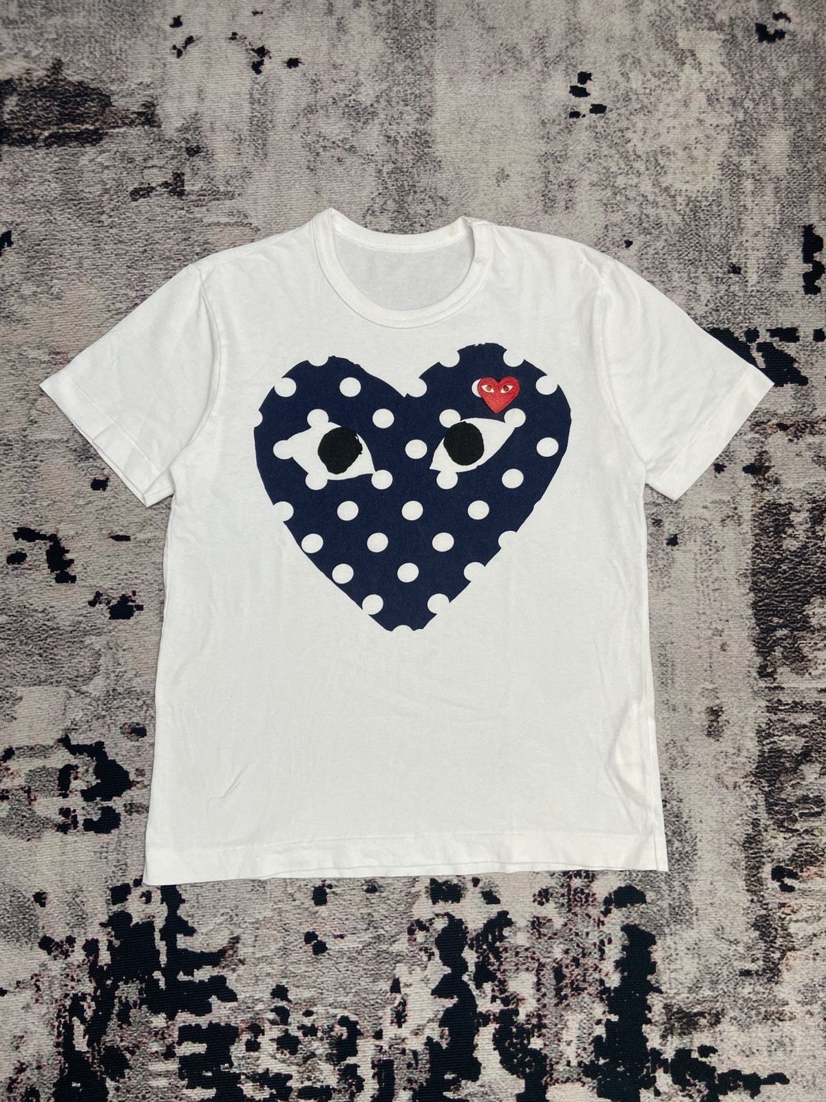 Comme des Garcons PLAY CDG Black Heart With Blue Eyes on white T