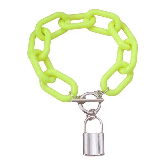 Other Women Yellow Acrylic Chain Lock Pendant Bracelet Size ONE SIZE - 1 Thumbnail