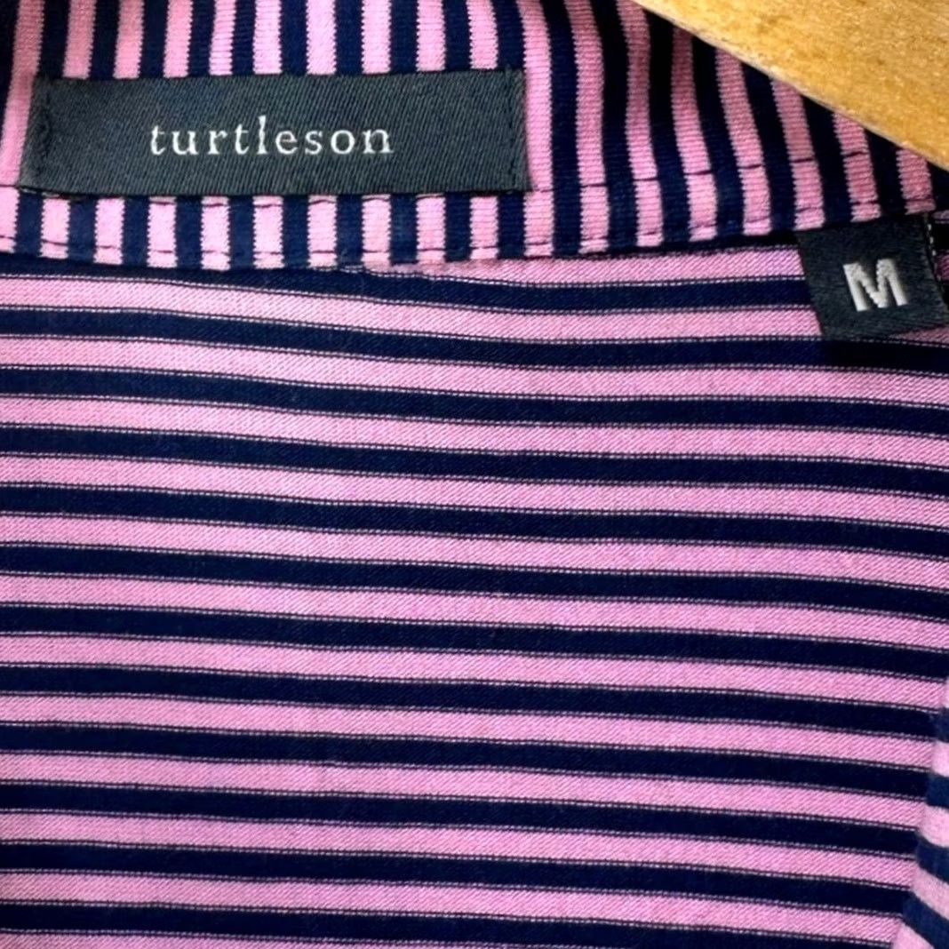 Vintage VINTAGE? No. Turtleson Polo Shirt Men M Pink Black Stripe Rugby Short Sleeve Pocket Golf Shirt Size US M / EU 48-50 / 2 - 4 Thumbnail