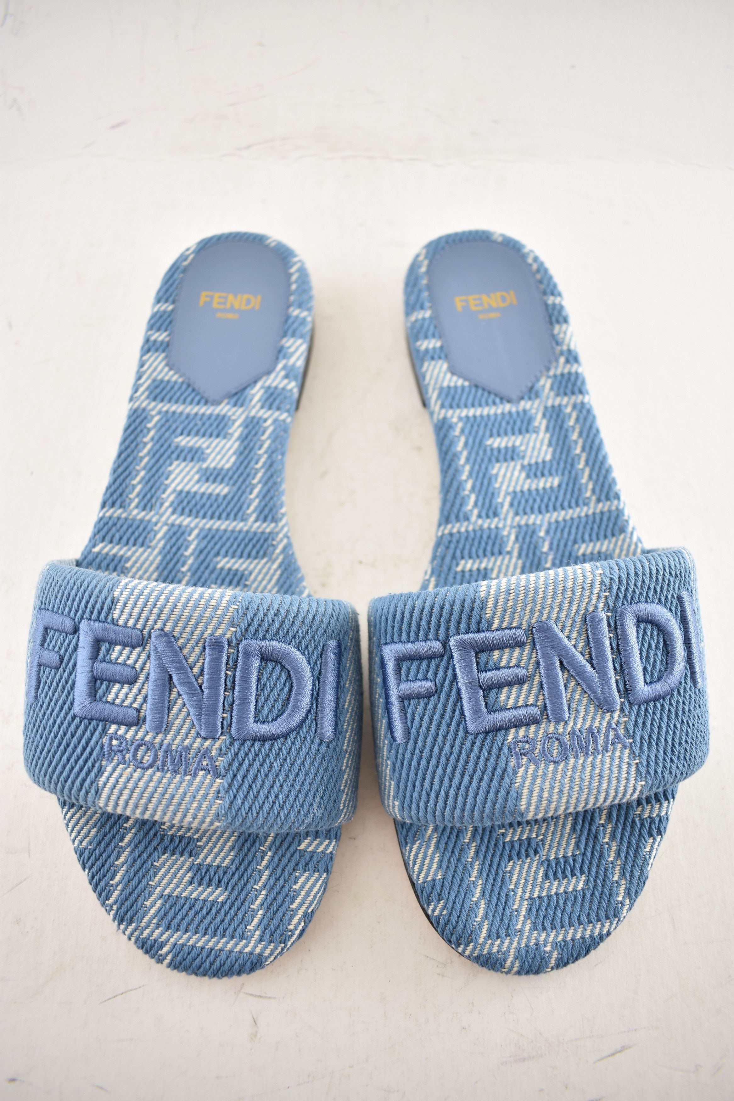 Fendi Fendi Sunshine Denim FF Logo Mule Slide Flat Sandal 37 Size US 7 / IT 37 - 8 Thumbnail