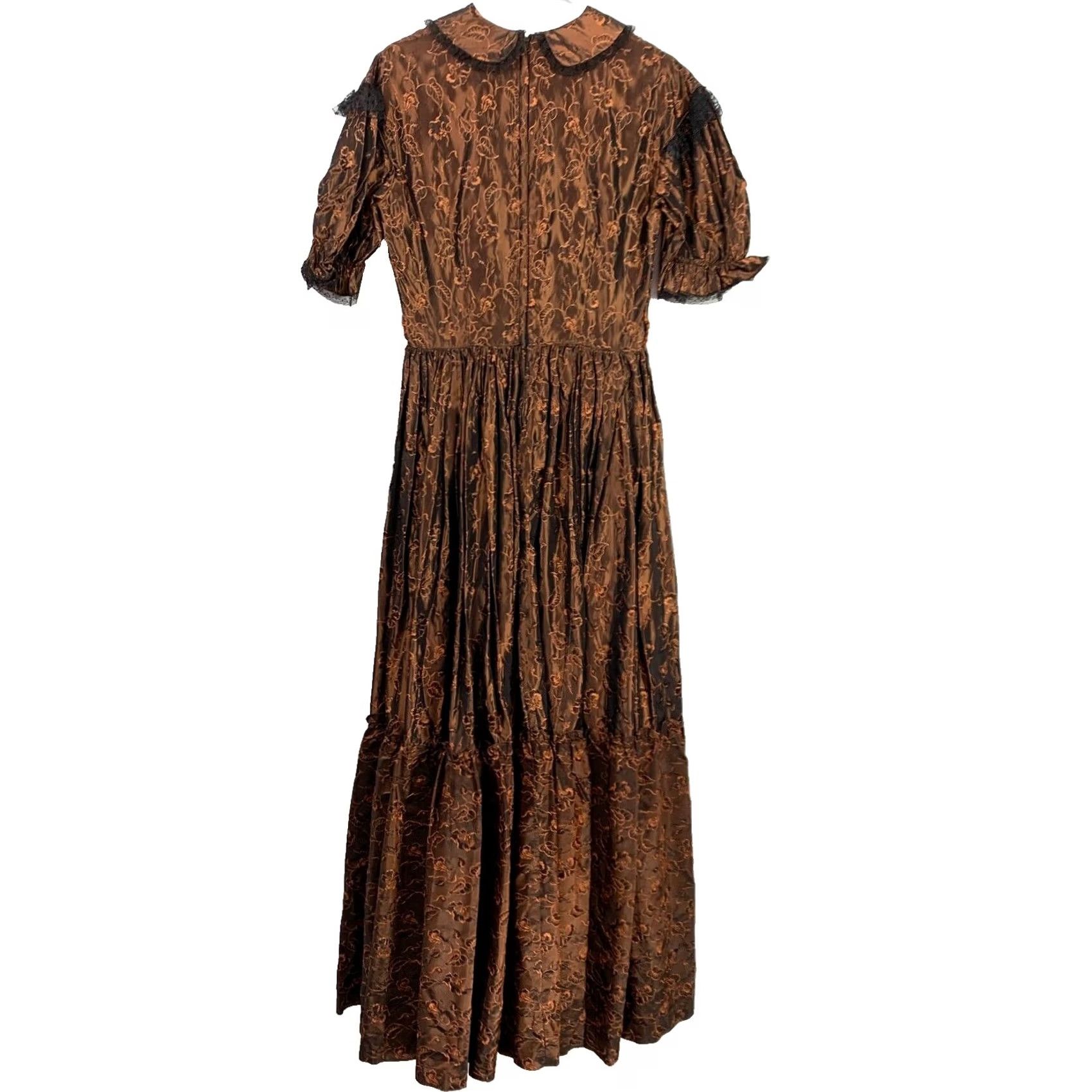 Vintage VINTAGE Rosebud Dresses 70s 80s Acetate Taffeta Floral Brown Lace Dress Womens 14 Formal Size 4XL / US 24-26 - 3 Thumbnail