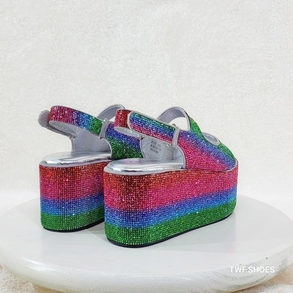Other Oh Yeah Multi Color Rainbow 3" Platform Sparkling Rhinestone Size US 6 / IT 36 - 7 Thumbnail