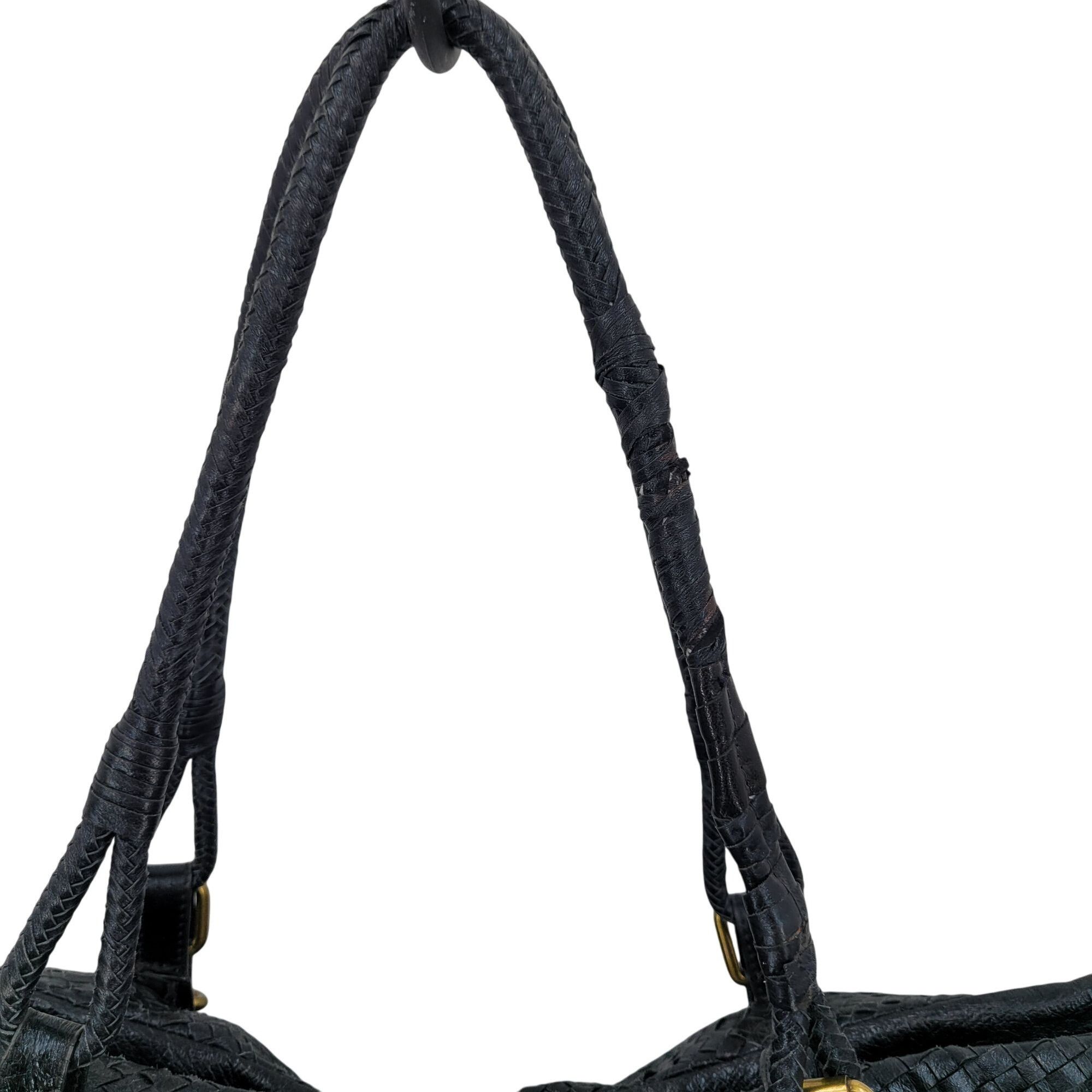 Designer Elliott Lucca Black Basket Woven Leather Shoulder Bag Dual H Size ONE SIZE - 5 Thumbnail