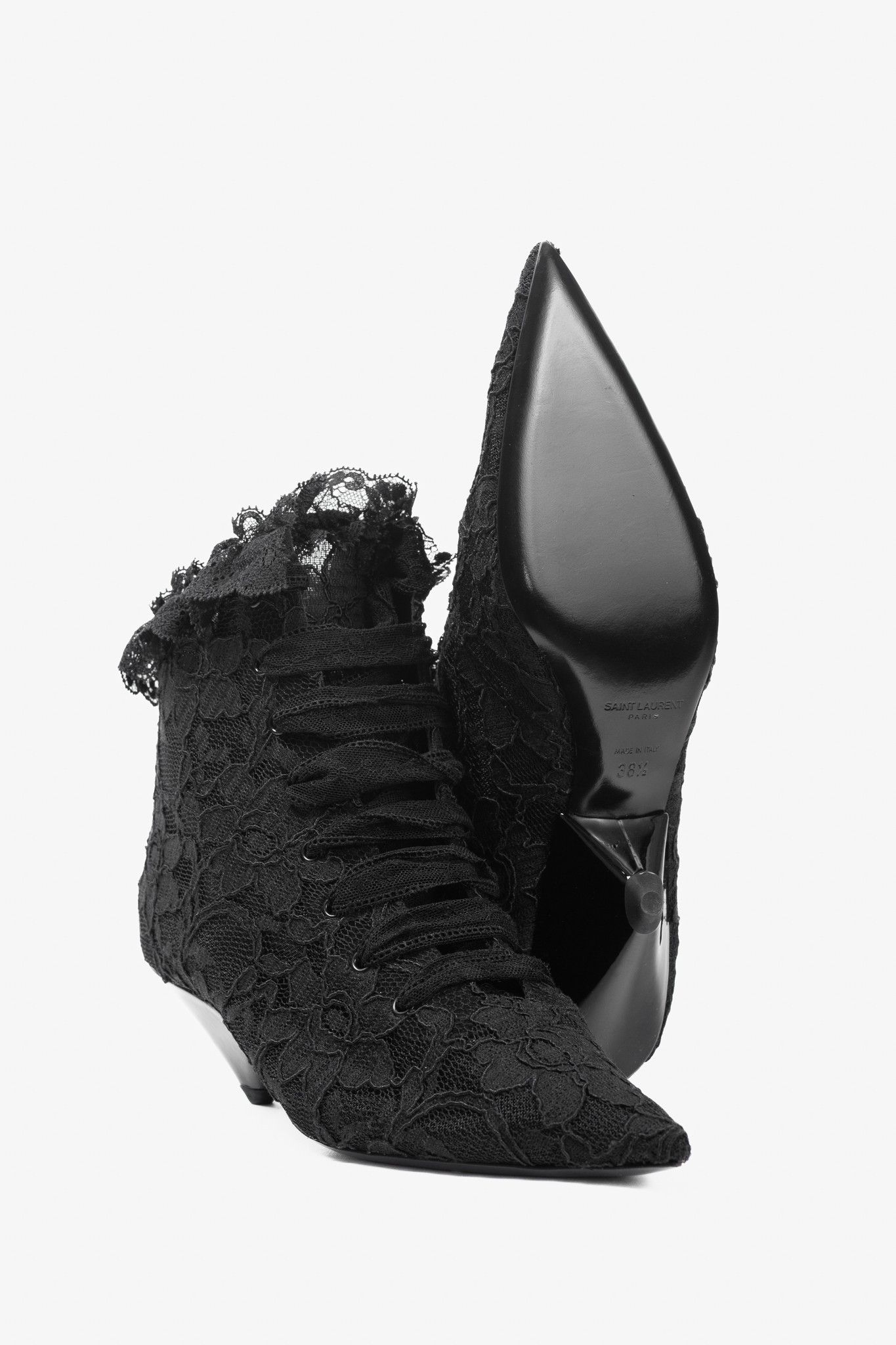Saint Laurent Paris Saint Laurent Blaze 45 Black Lace Lace-Up Booties Size US 8 / IT 38 - 4 Thumbnail