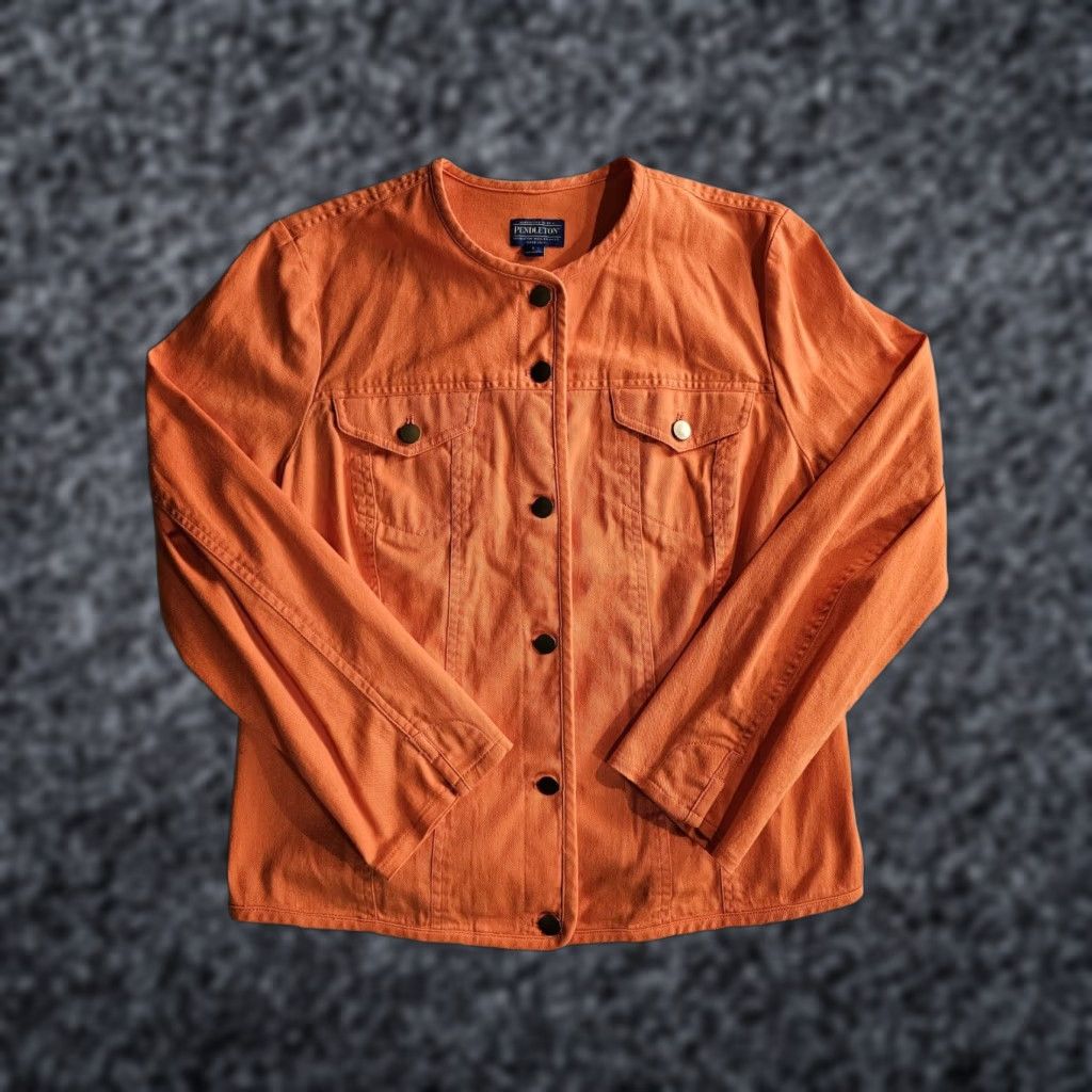 Pendleton VINTAGE Pendleton Denim Button Up Jacket Tangerine Orange Women's Large Reg Jacket Bohemian Retro S Size L / US 10 / IT 46 - 1 Thumbnail