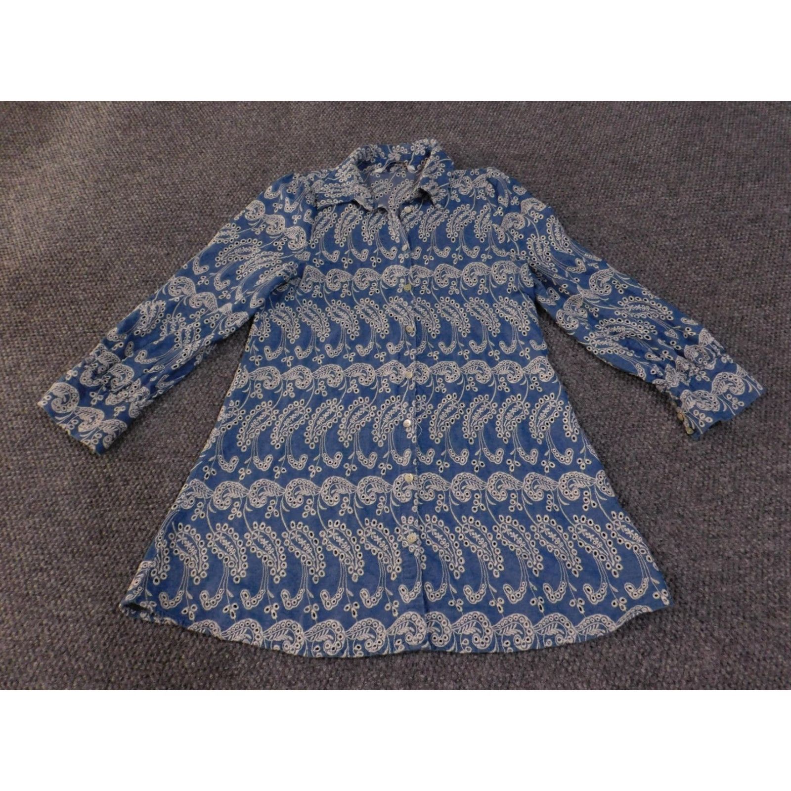 Zara Zara Shirt Womens Medium Blue Paisley Embroidered Button-Up Long Sleeve Top Blouse Size M / US 6-8 / IT 42-44 - 4 Thumbnail