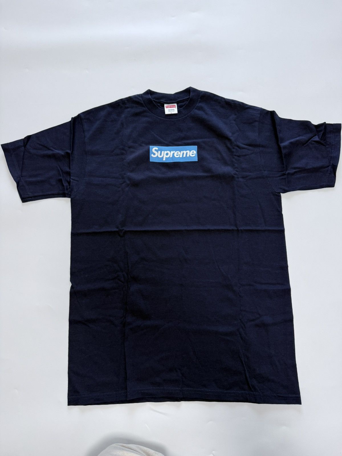 Supreme 2006 ice blue on navy box logo tee T-shirt