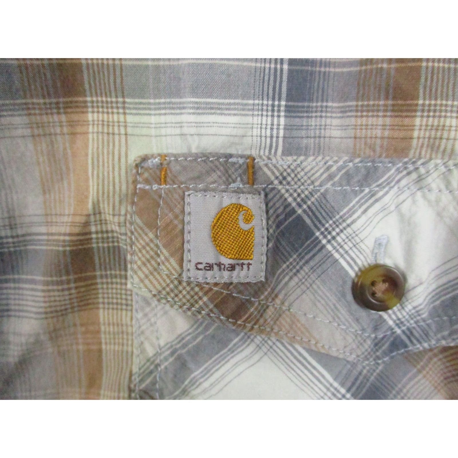 Carhartt Carhartt Shirt Mens Large Brown Gray Plaid Short Sleeve Button Front Relaxed Fit Size US L / EU 52-54 / 3 - 3 Thumbnail
