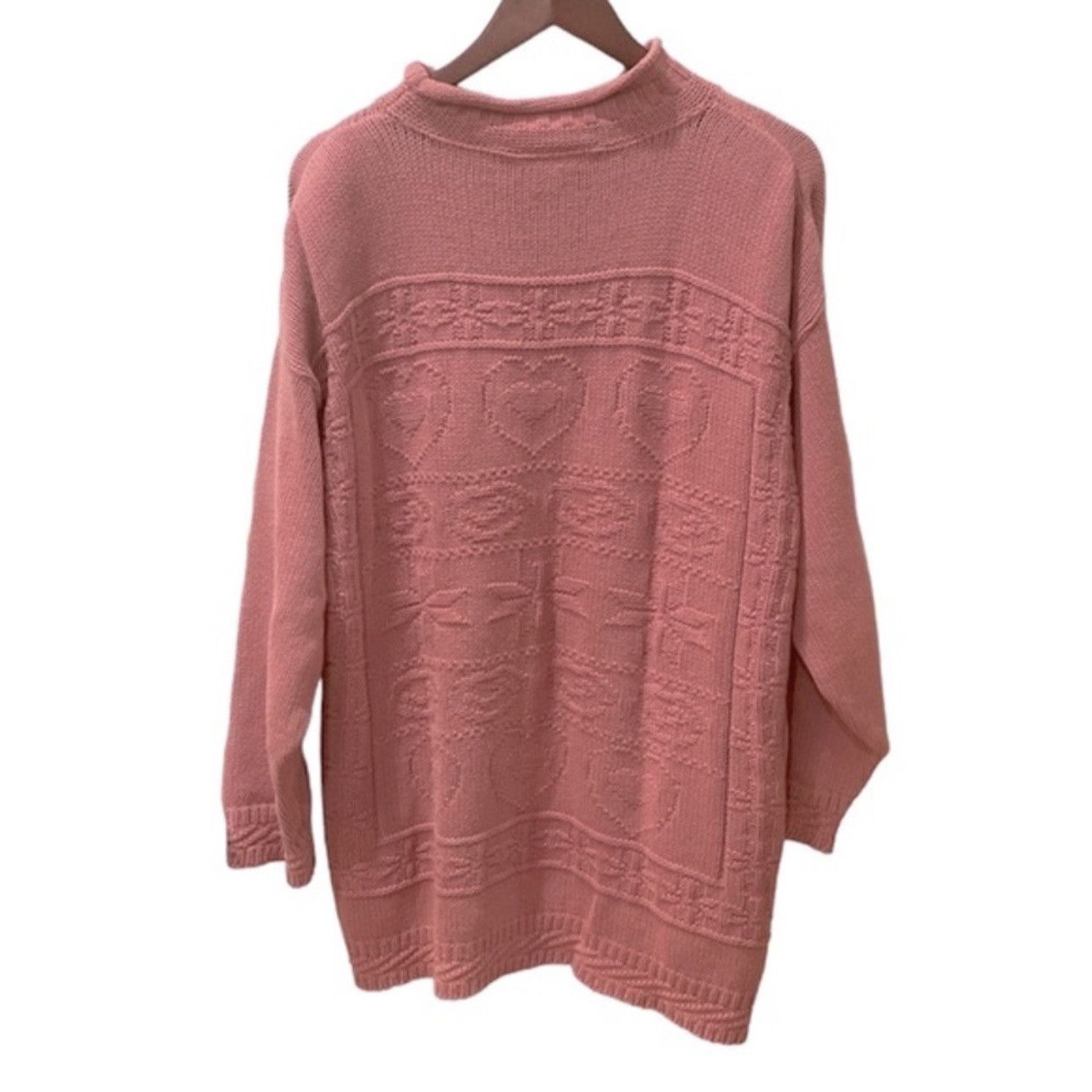 Vintage Vintage 90s Oversized Sweater Pink Hearts L Roll Neck Size L / US 10 / IT 46 - 7 Thumbnail