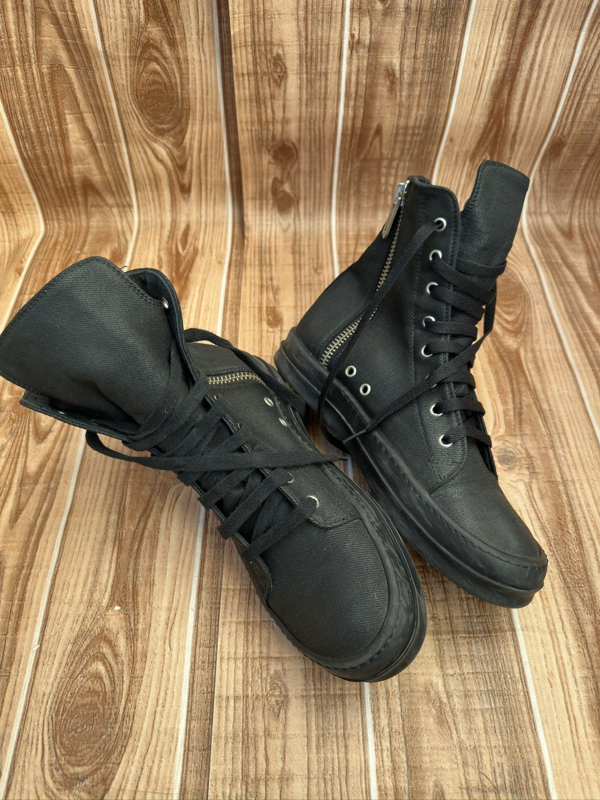 Rick Owens Rick Owens Drkshdw 2016 Black Waxed Canvas Vegan Ramones Size US 7.5 / EU 40-41 - 8 Thumbnail