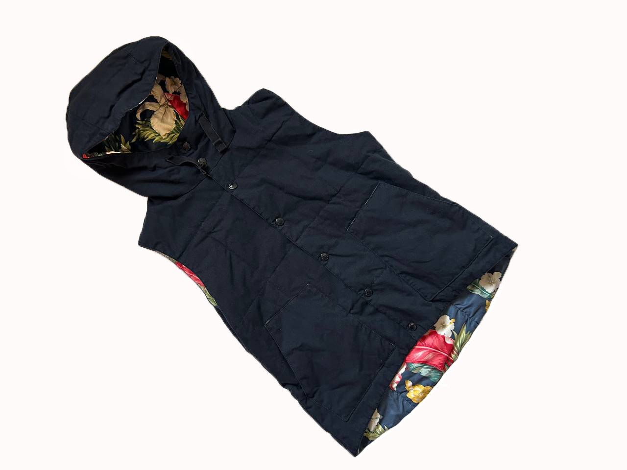 Engineered Garments Engineered Garments Navy Hooded Work Vest w/ Floral Lining Size XS / US 0-2 / IT 36-38 - 1 Thumbnail