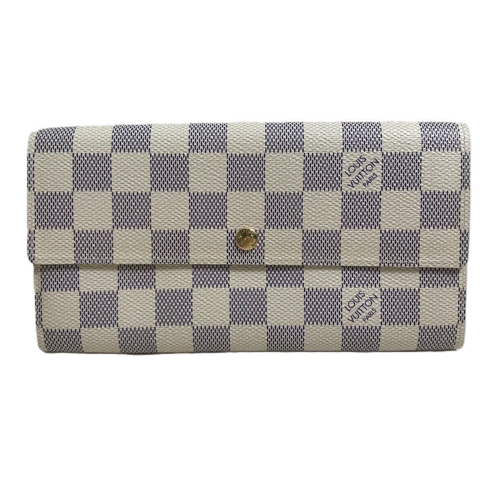 Louis Vuitton Louis Vuitton N61735 Damier Azul Small Leather Belt Worn By Commoners In Ancient Japan Salary Long Wallet Azur Canvas Women White Size ONE SIZE - 1 Thumbnail