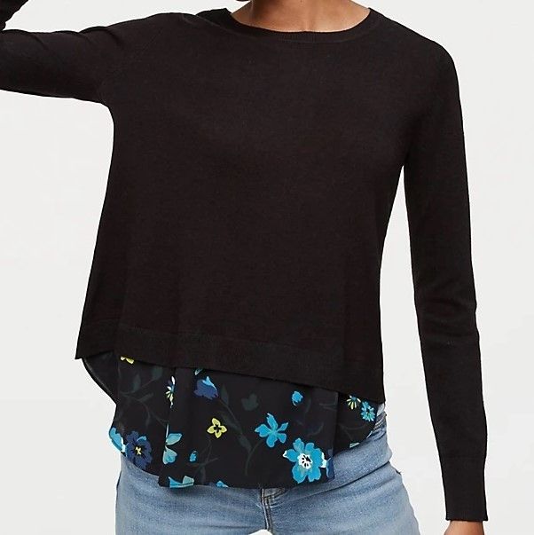 Loft Floral Ruffle Back Mixed Media Sweater Top in size Medium Size M / US 6-8 / IT 42-44 - 1 Thumbnail