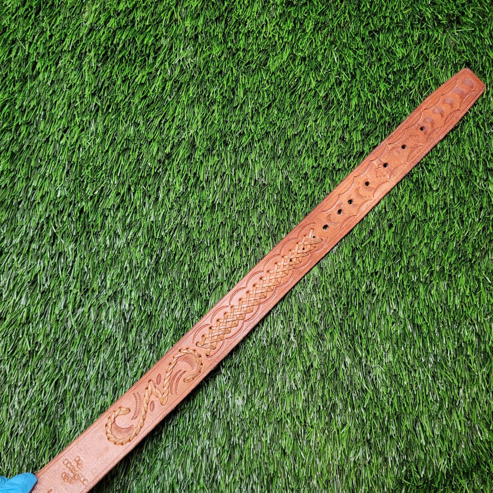 Vintage VTG Hand Tooled Leather Belt Cowboy Duck Buckle 36-43 Waist Size 38 - 4 Thumbnail