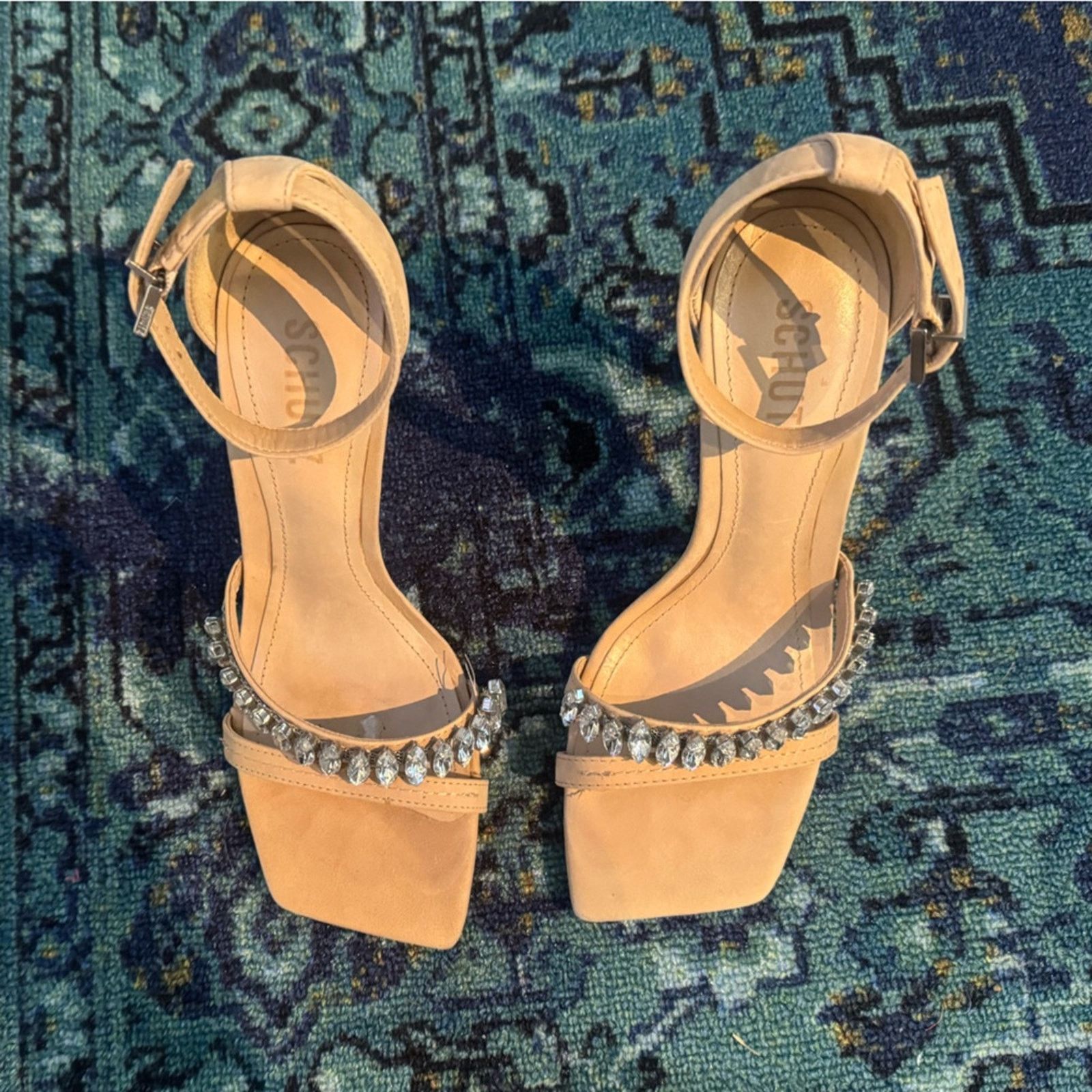 SCHUTZ Schutz $200 Crystal Embellished Leather Sandal Heels size 7 Size US 7 / IT 37 - 4 Thumbnail