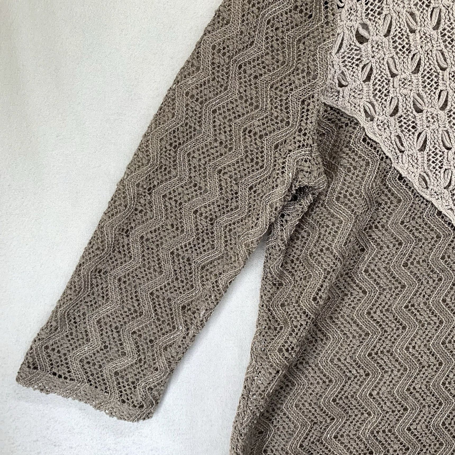 Vintage Chico's Tunic Women's Large Brown Crochet Knit Lace Trim Whimsy Linen Blend Shirt Adult Large Brown Geometric 3/4 Sleeve Casual Womens Size L / US 10 / IT 46 - 6 Thumbnail