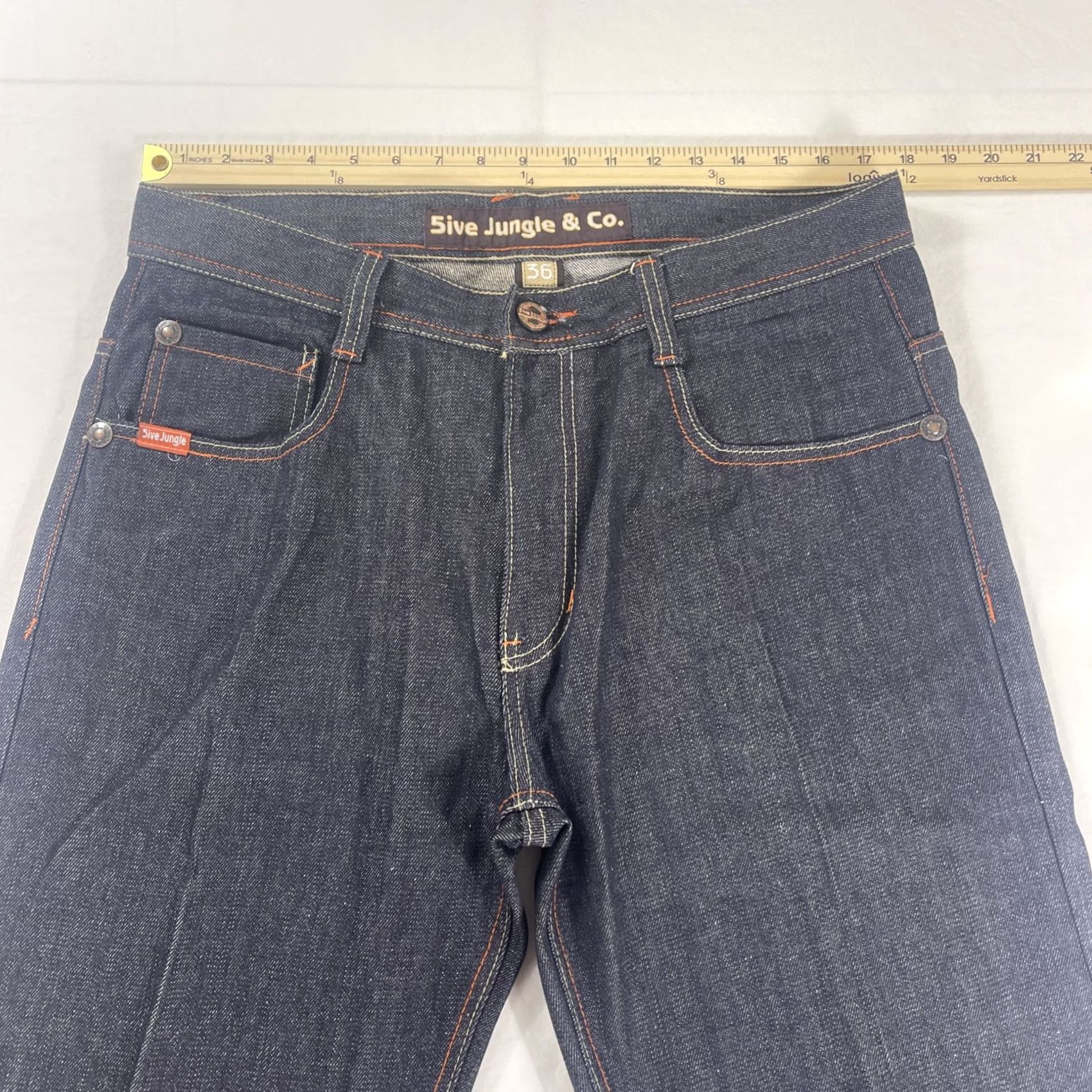 CO VINTAGE 5ive Jungle & Co Jeans 36 Mens Dark Blue 5-Pocket Distressed Wide-Leg Cotton Denim Hip Hop Baggy 90s Style Casual Mens Jeans Size US 36 / EU 52 - 6 Thumbnail
