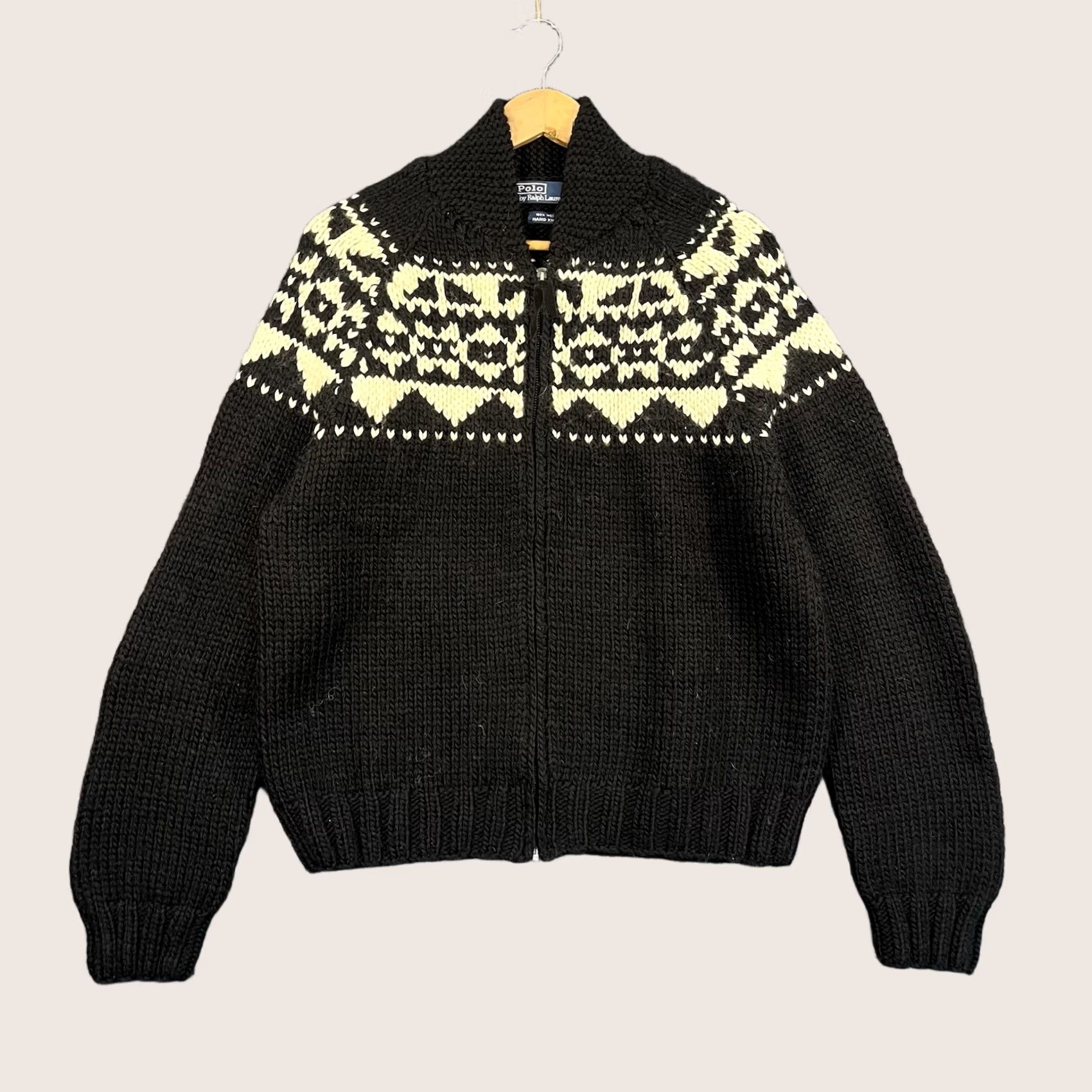 Polo Ralph Lauren VINTAGE Polo Ralph Lauren Sweater Mens XL Black Fair Isle Wool Hand Knit Full Zip Size US XL / EU 56 / 4 - 1 Thumbnail