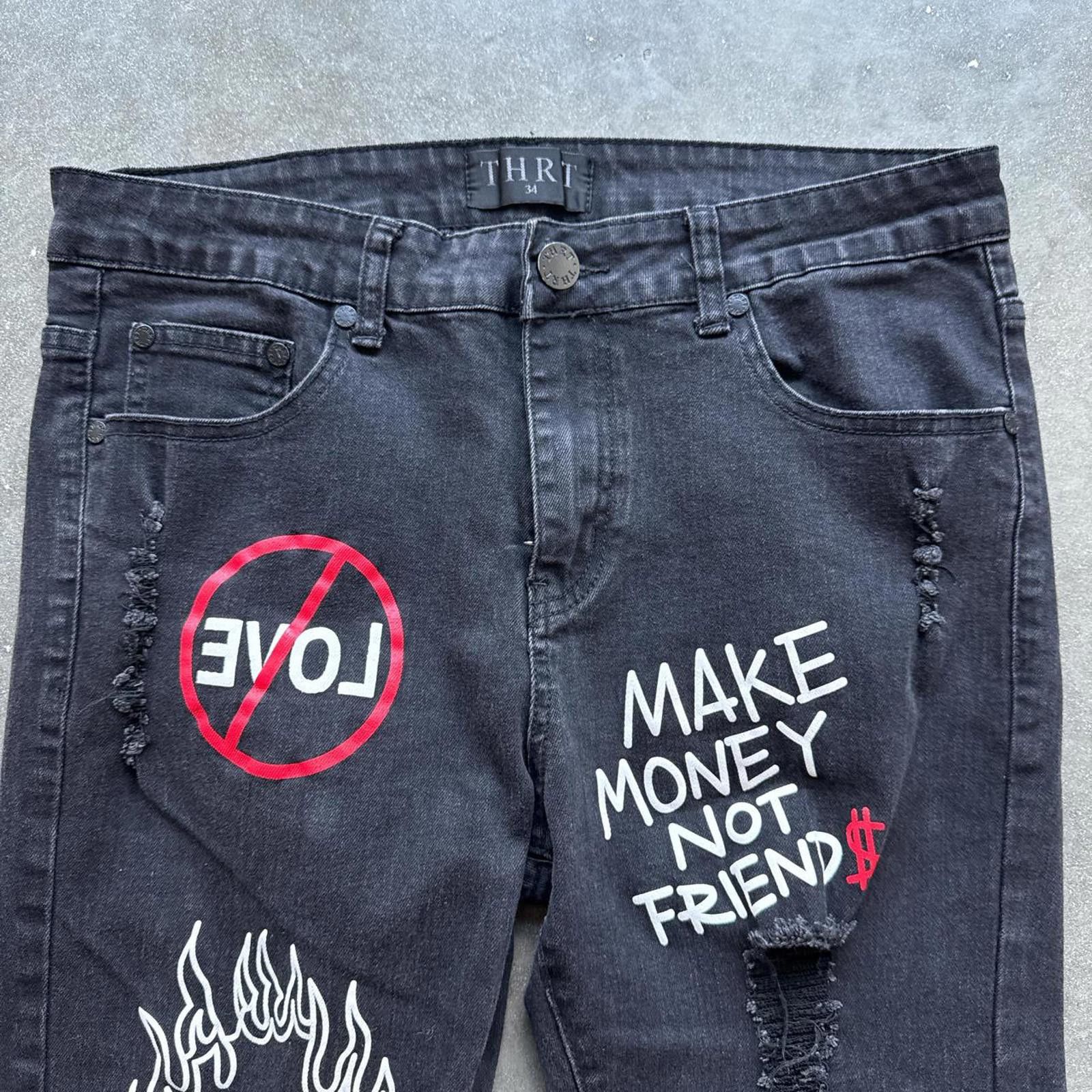 Other THRT Distressed Denim Screen Printed Graphics Skinny Jeans Size US 34 / EU 50 - 3 Thumbnail