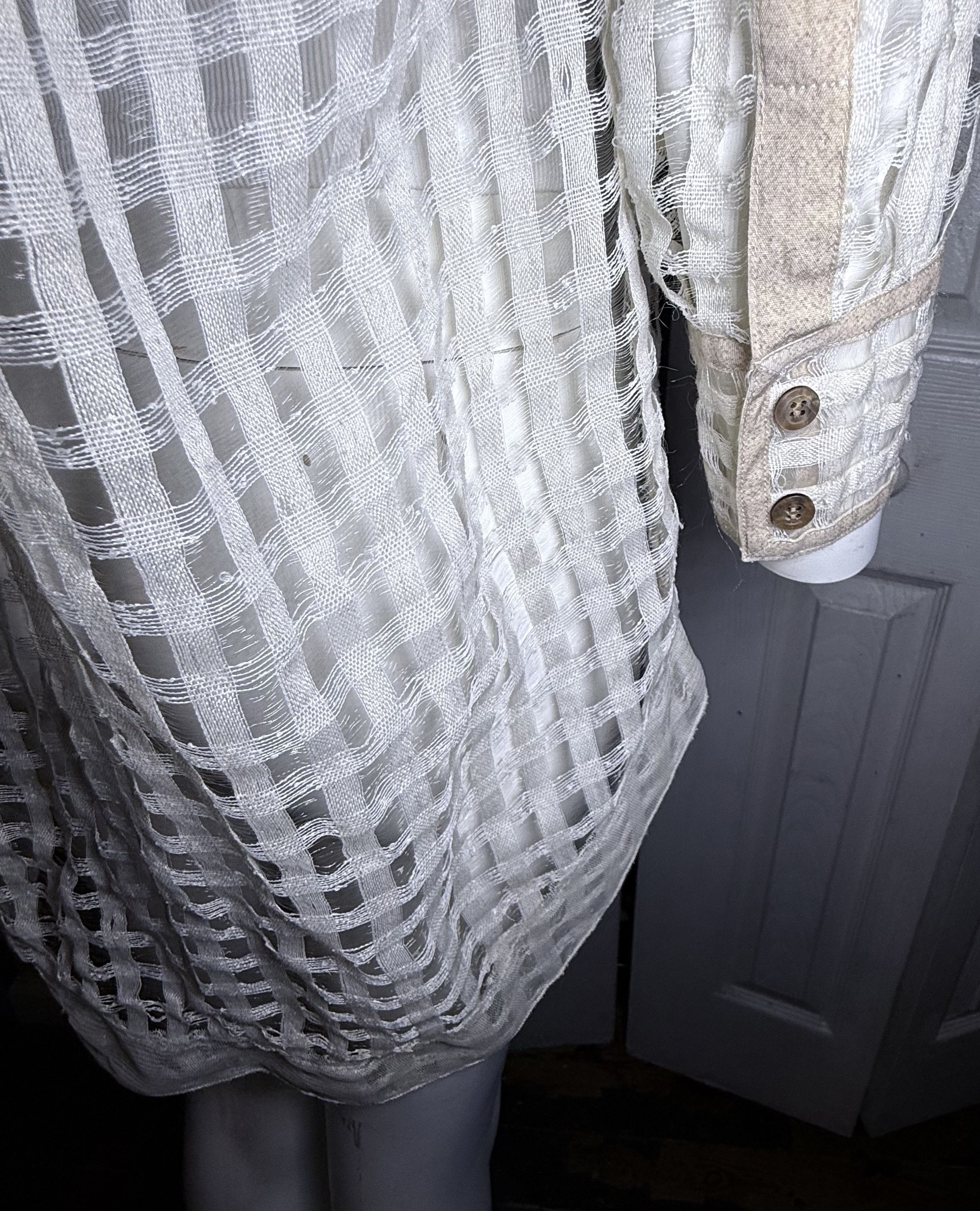 Other Vintage Off White Woven Checkered Sheer Top Size S / US 4 / IT 40 - 3 Thumbnail