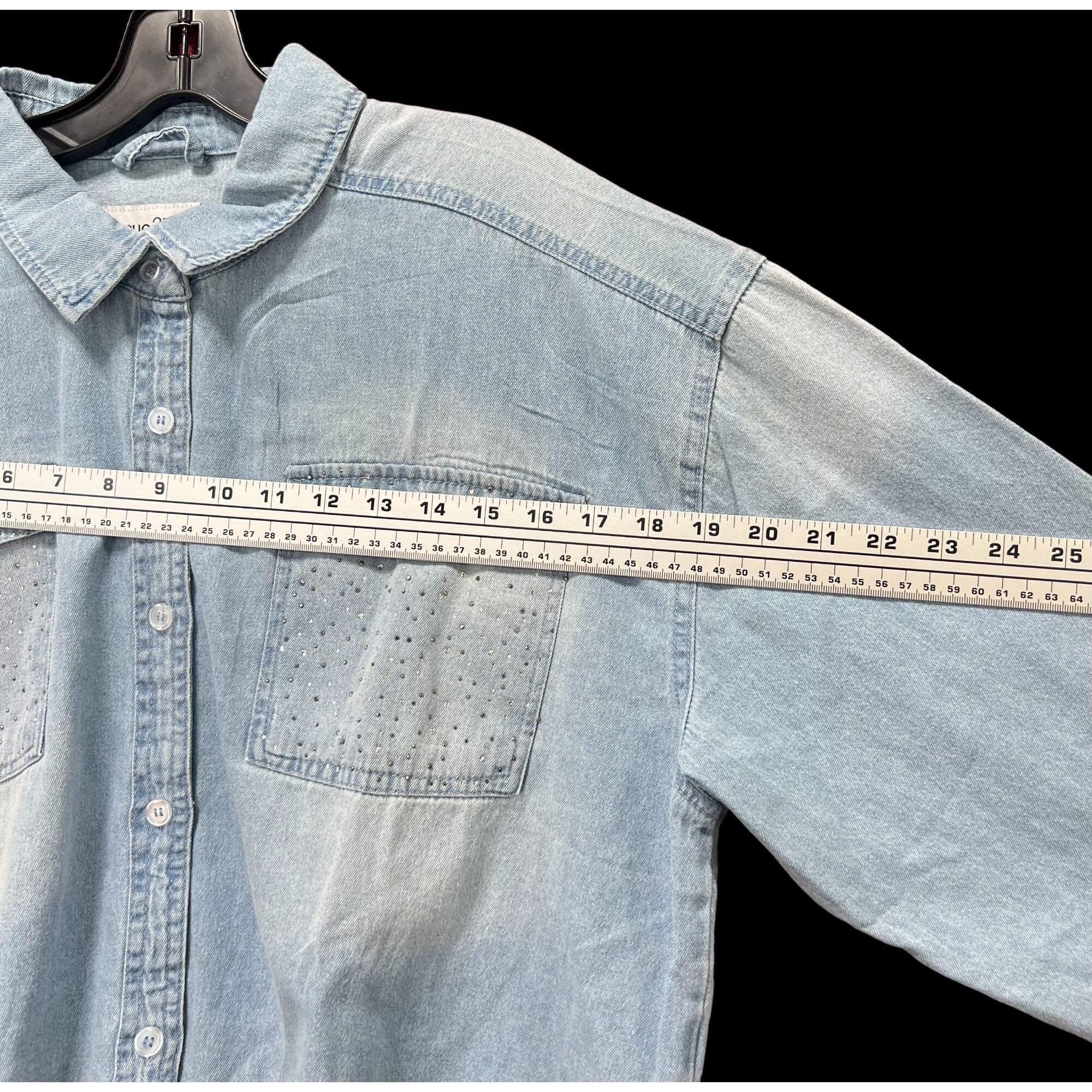 rue21 Rue 21 - Women's Chambray Long Sleeve Button Down Shirt With Size XL / US 12-14 / IT 48-50 - 4 Thumbnail