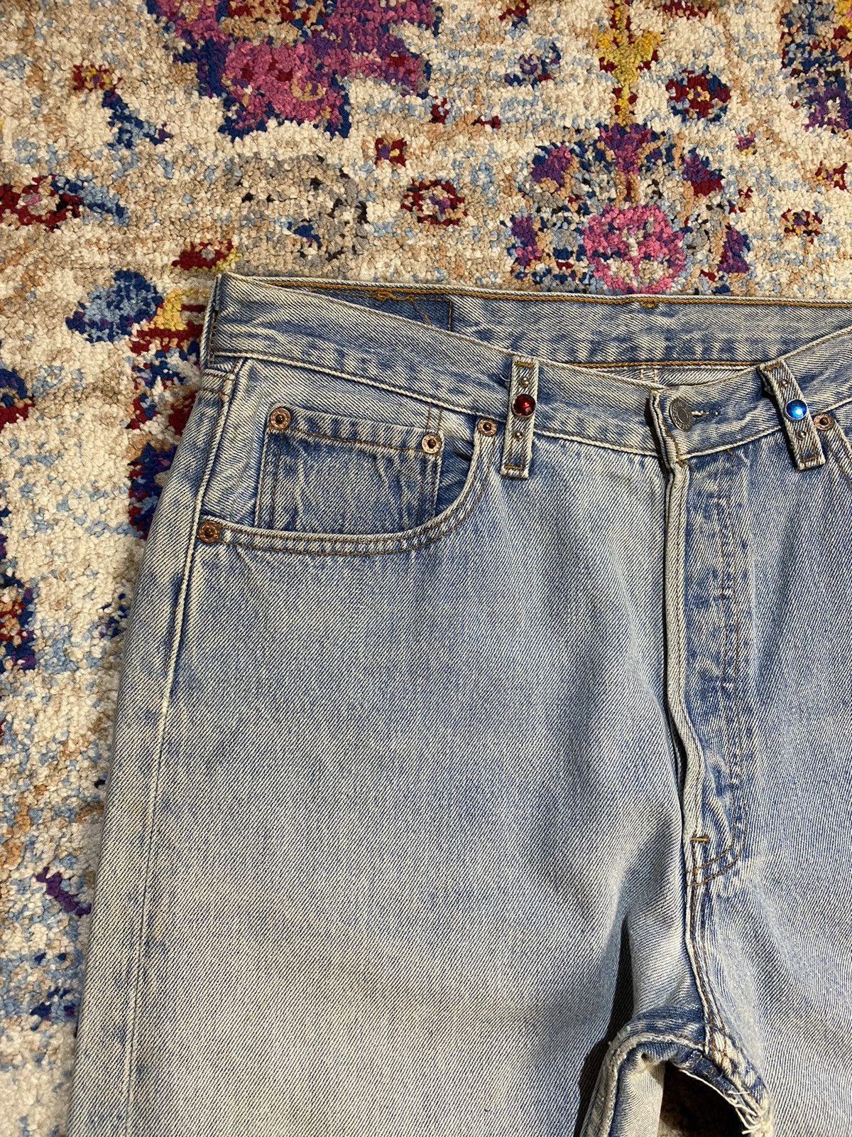Levi's × Vintage WASHED BLUE 501 LEVIS RINDEM CUSTOM STUDS RHINESTONE Size US 33 - 9 Thumbnail
