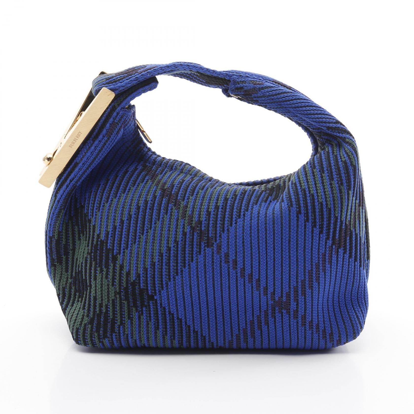Burberry Burberry Mini Peg Duffel Bag Handbag Check Knit Fabric Blue Green Size ONE SIZE - 1 Thumbnail