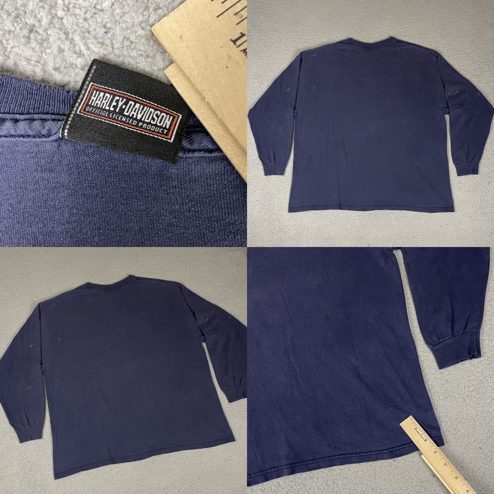 Harley Davidson VINTAGE Harley-Davidson T-shirt Adult XL Blue Distressed Embroidered Logo Long Sleeve Crew Neck Men's Harley-Davidson Shirt Size US XL / EU 56 / 4 - 8 Thumbnail