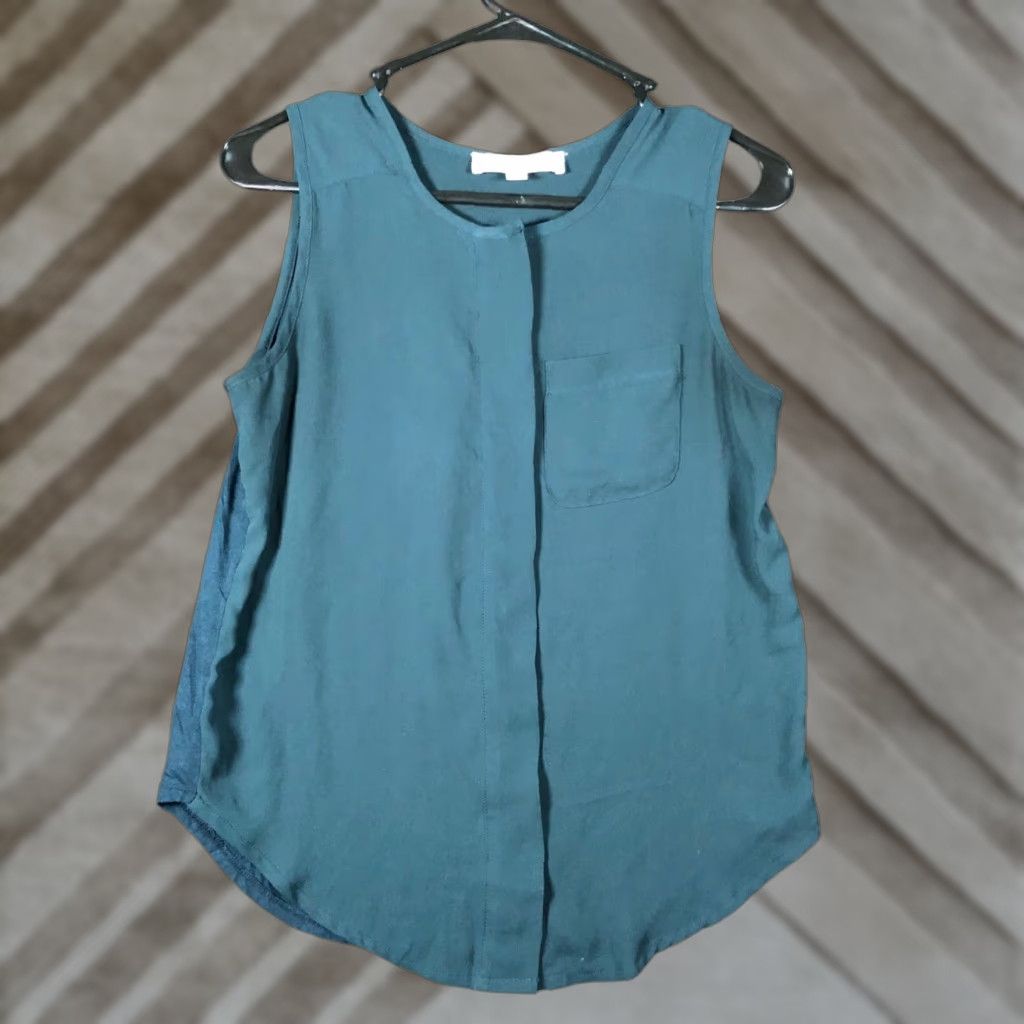 Loft LOFT Womens Blouse Dark Teal Sleeveless Button Down Crew Neck Lightweight XS Size XS / US 0-2 / IT 36-38 - 1 Thumbnail