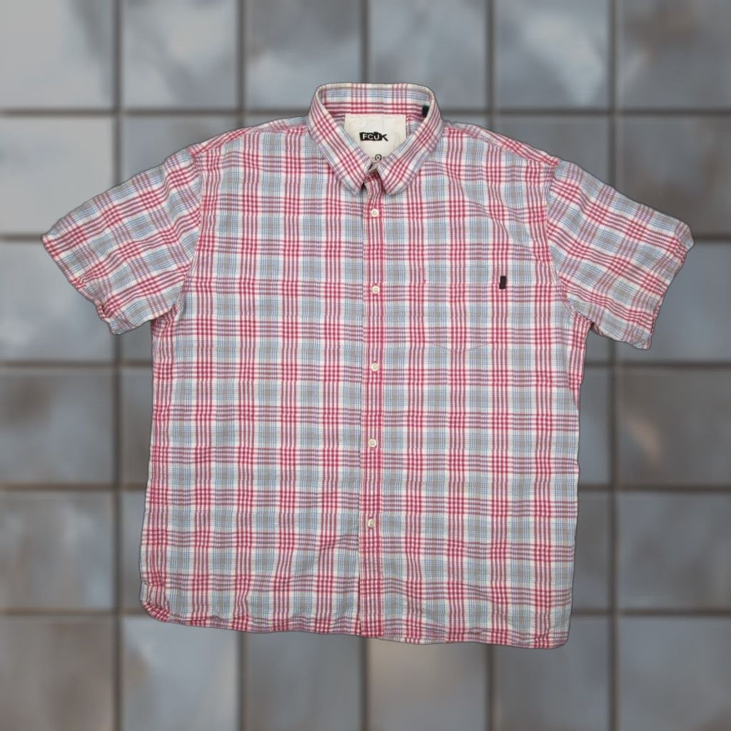French Connection French Connection Men's Pink Check Short Sleeve Button-Up Shirt XL Casual Business Travel Workwear Cotton Size US XL / EU 56 / 4 - 1 Thumbnail